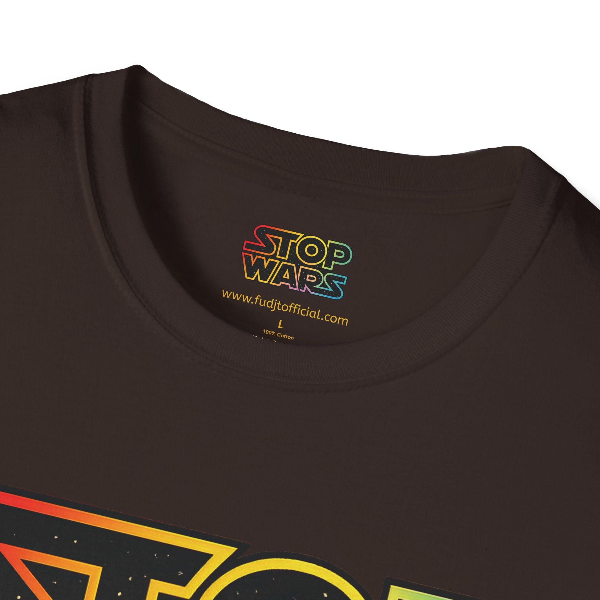 fudjt "STOP WARS" Retro Rainbow Anti-War Everyday Soft & Stylish Tee | Front & Back Graphic, Gold fudjt | 7 Colors