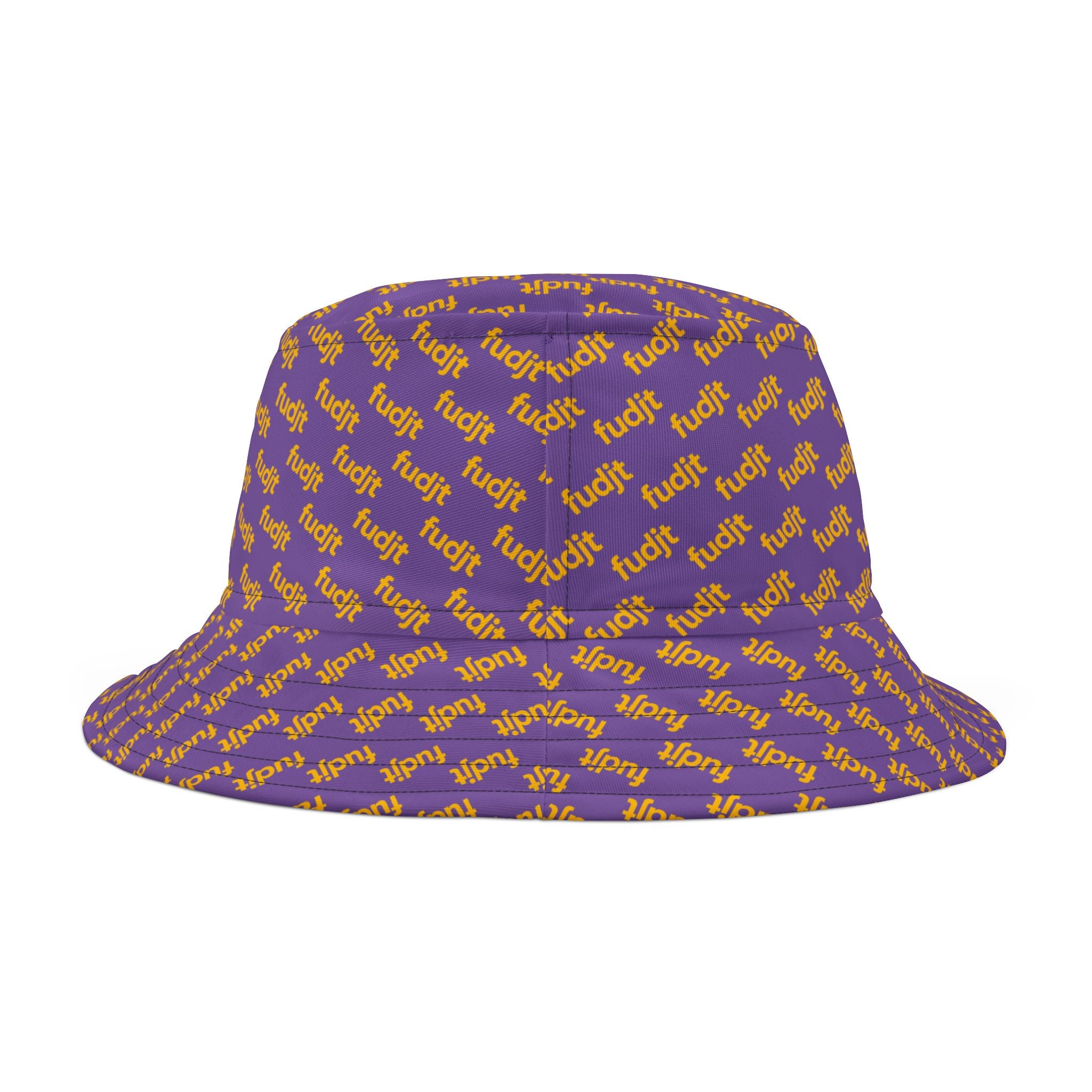 Trendy Yellow fudjt All Over on Light Purple Bucket Hat