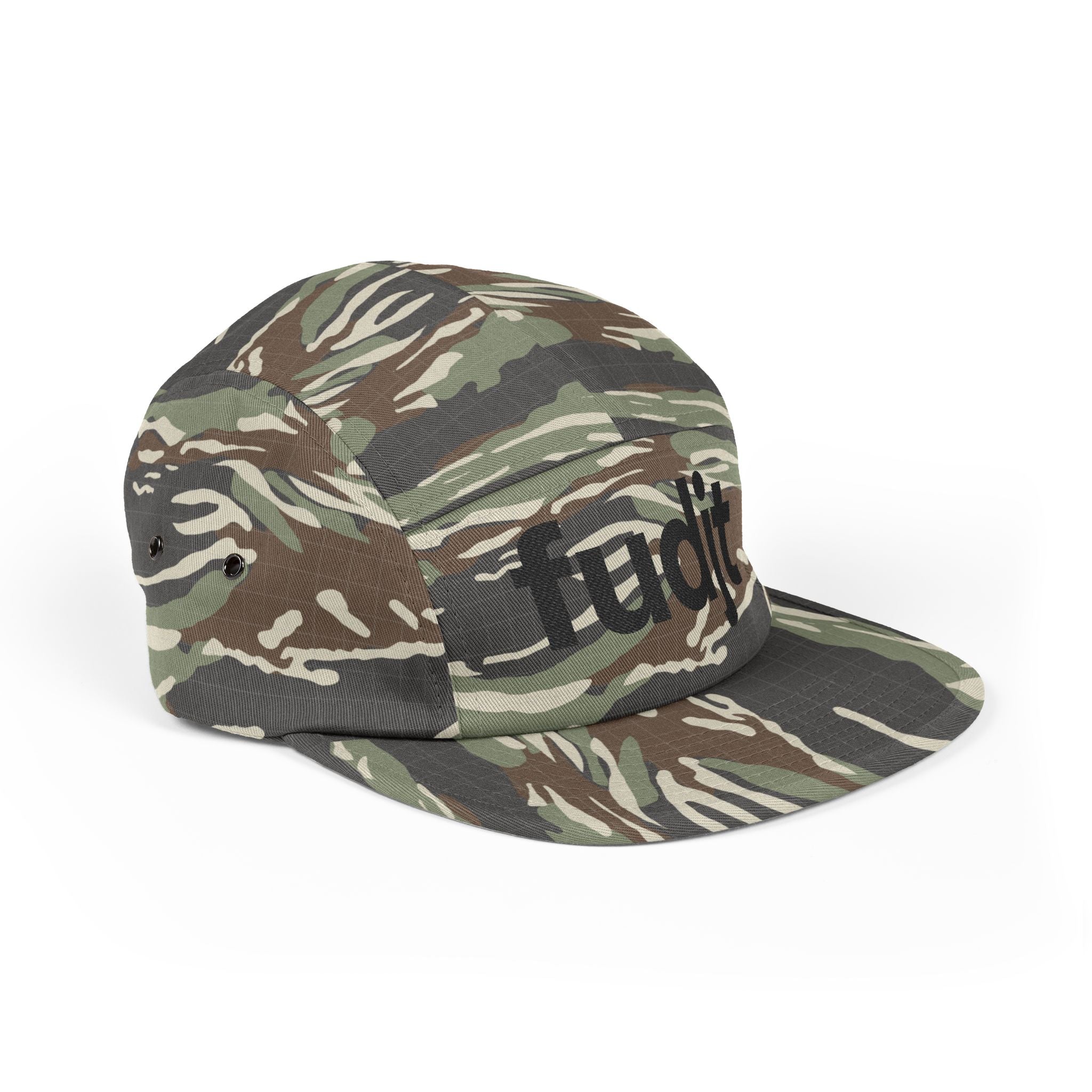Embroidered 5 Panel Cap - Black fudjt Logo - 6 Colors