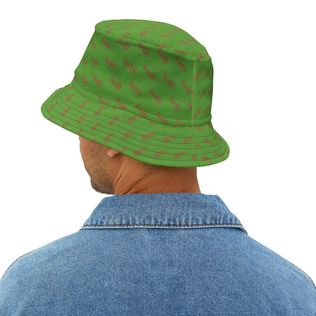 Trendy Brown fudjt All Over on Green Bucket Hat