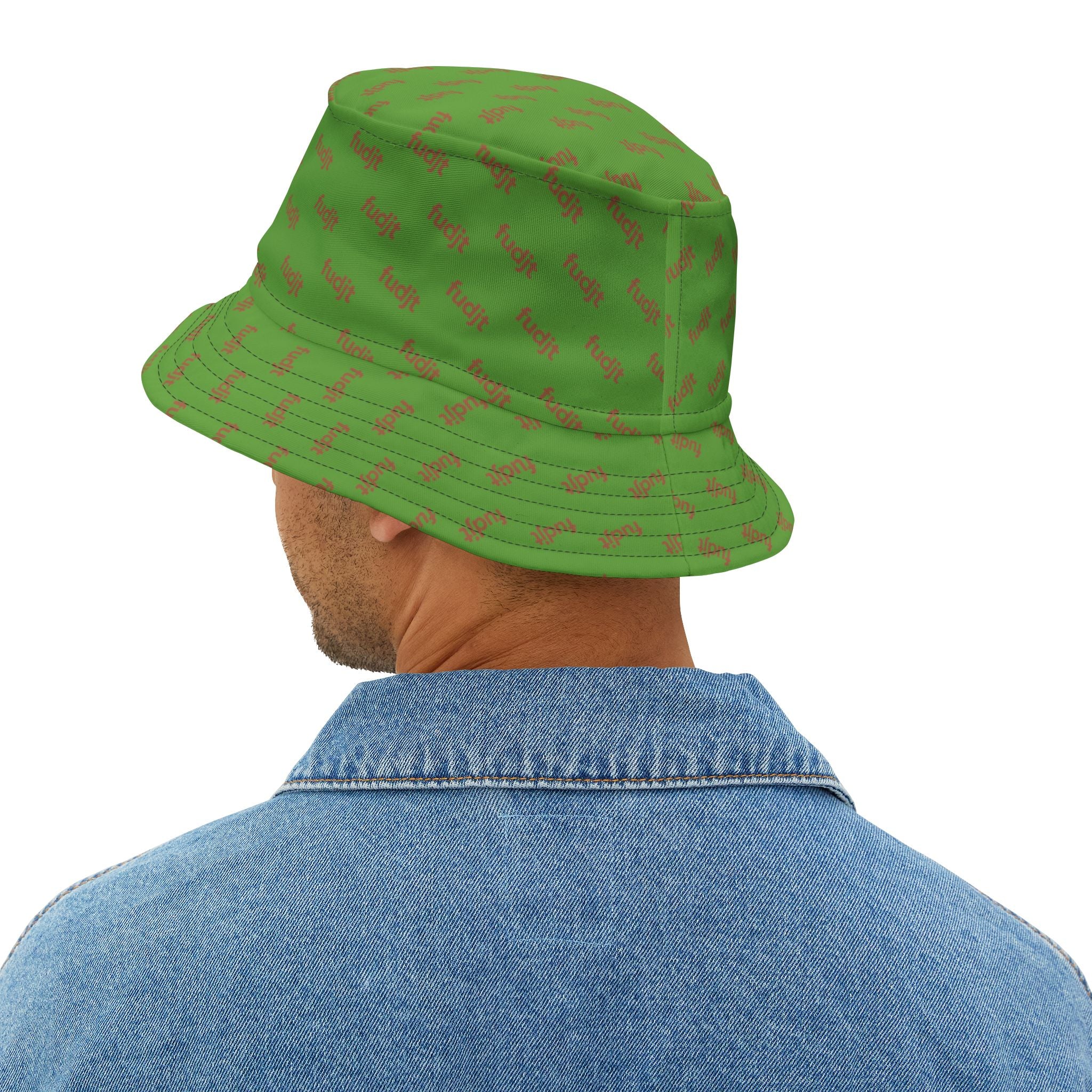 Trendy Brown fudjt All Over on Green Bucket Hat