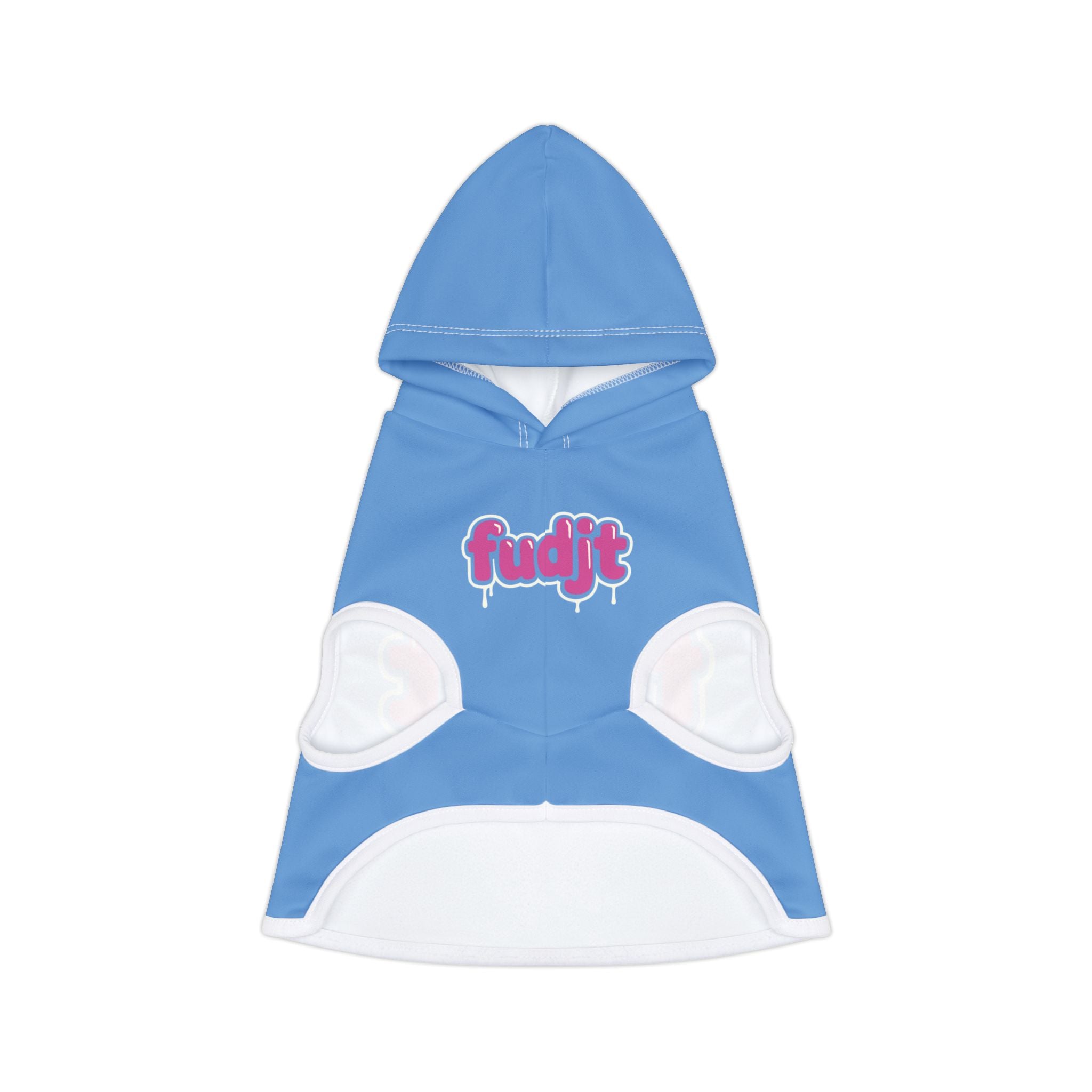 Light Blue fudjt Pet Hoodie with Pink Drip Design