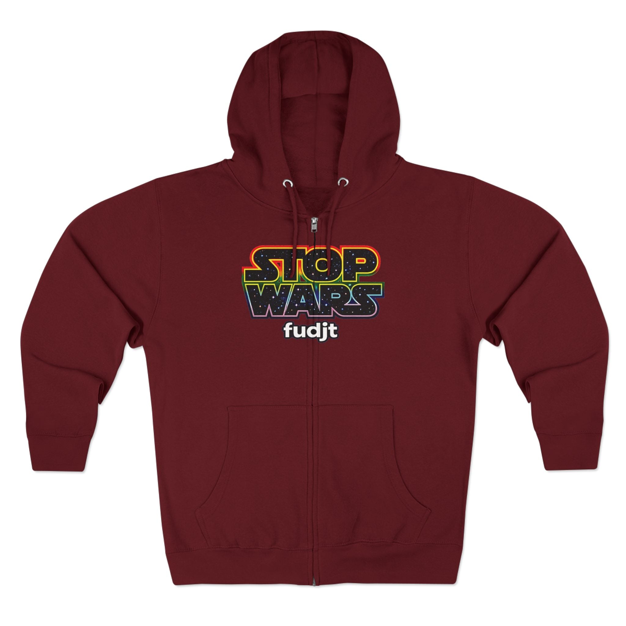 fudjt Stop Wars Zip Hoodie | Front & Back Graphic, White fudjt | 6 Colors