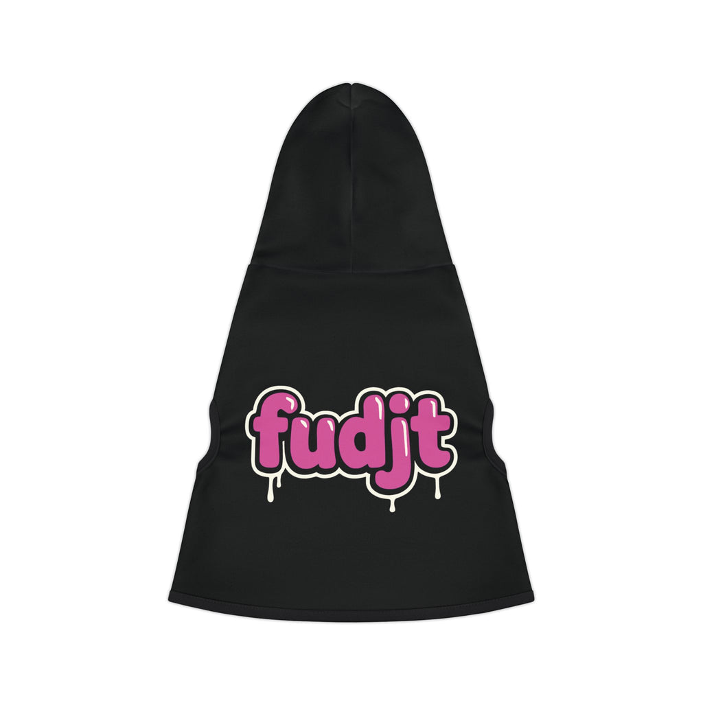 Black fudjt Pet Hoodie with Pink Drip Design