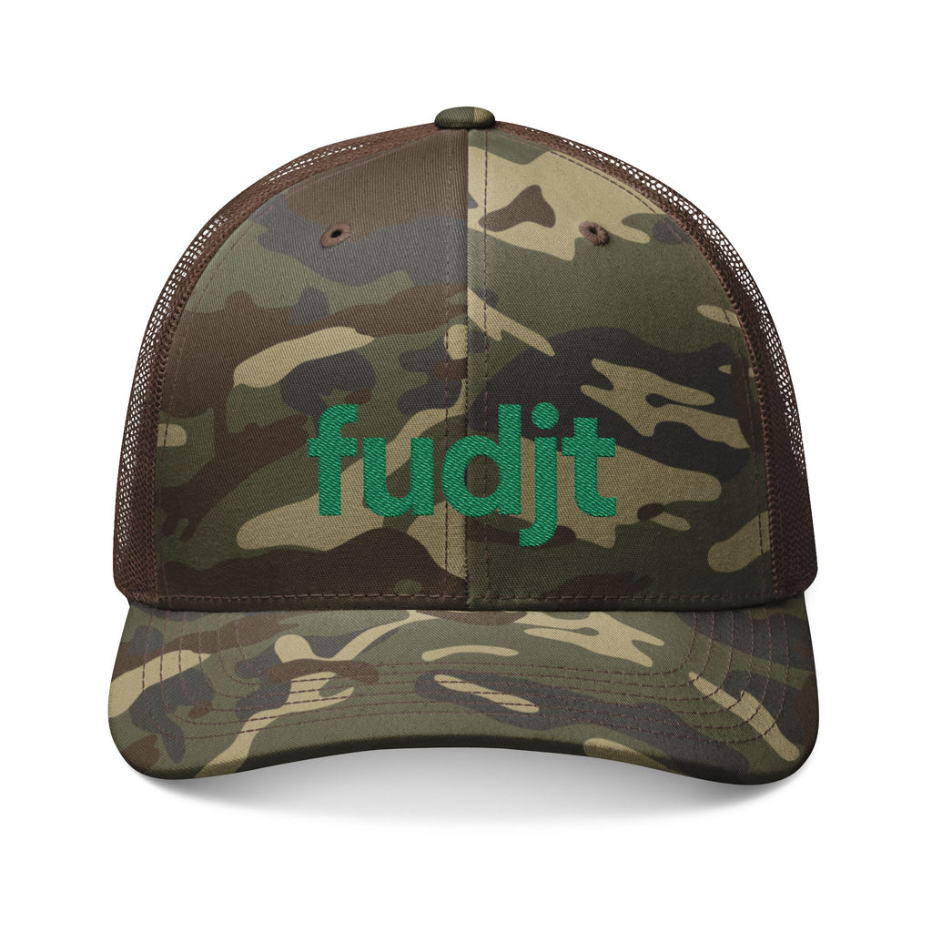 Camouflage Trucker Hat with Green fudjt Logo Embroidery | 3 Colors