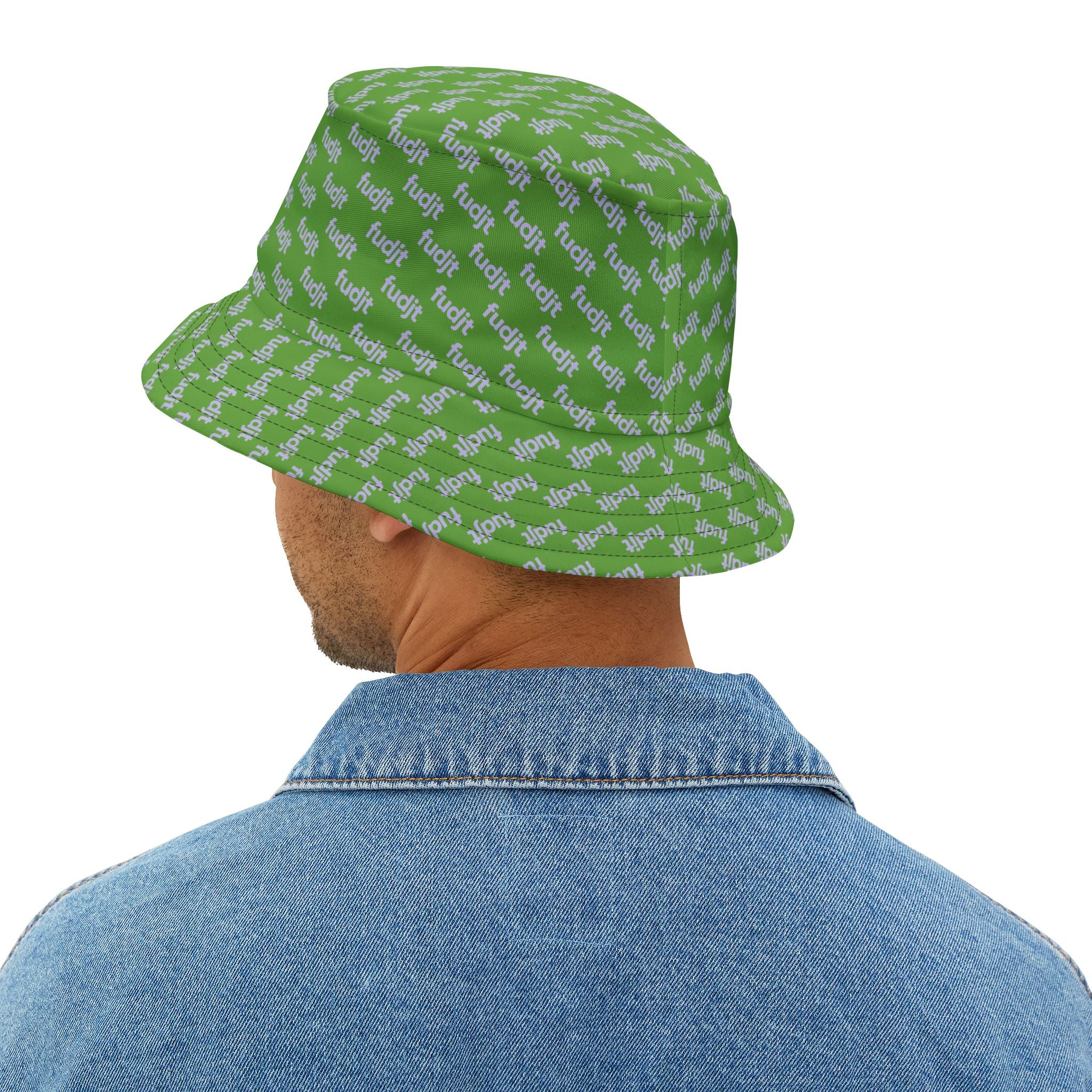 Trendy Lavender fudjt All Over on Green Bucket Hat