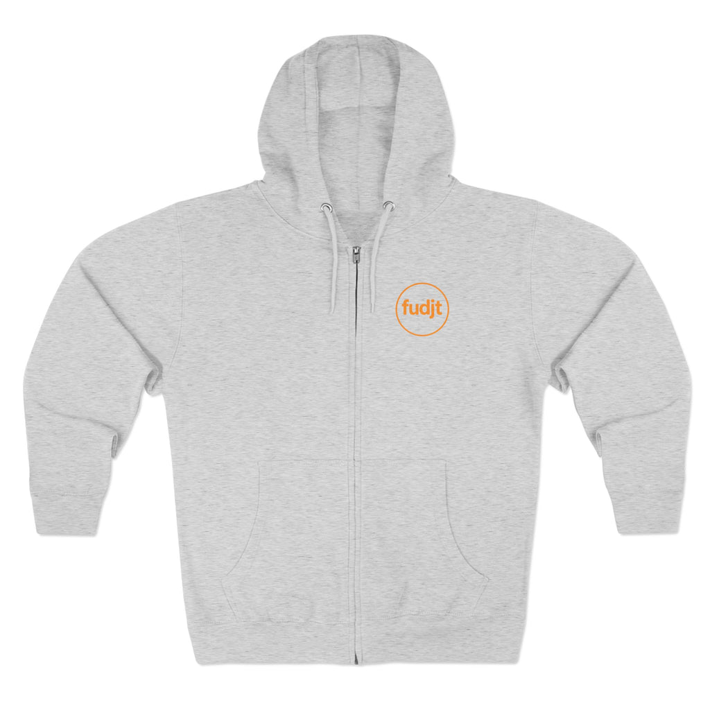 Orange fudjt Circle Zip Hoodie | Front & Back Graphic | 8 Colors