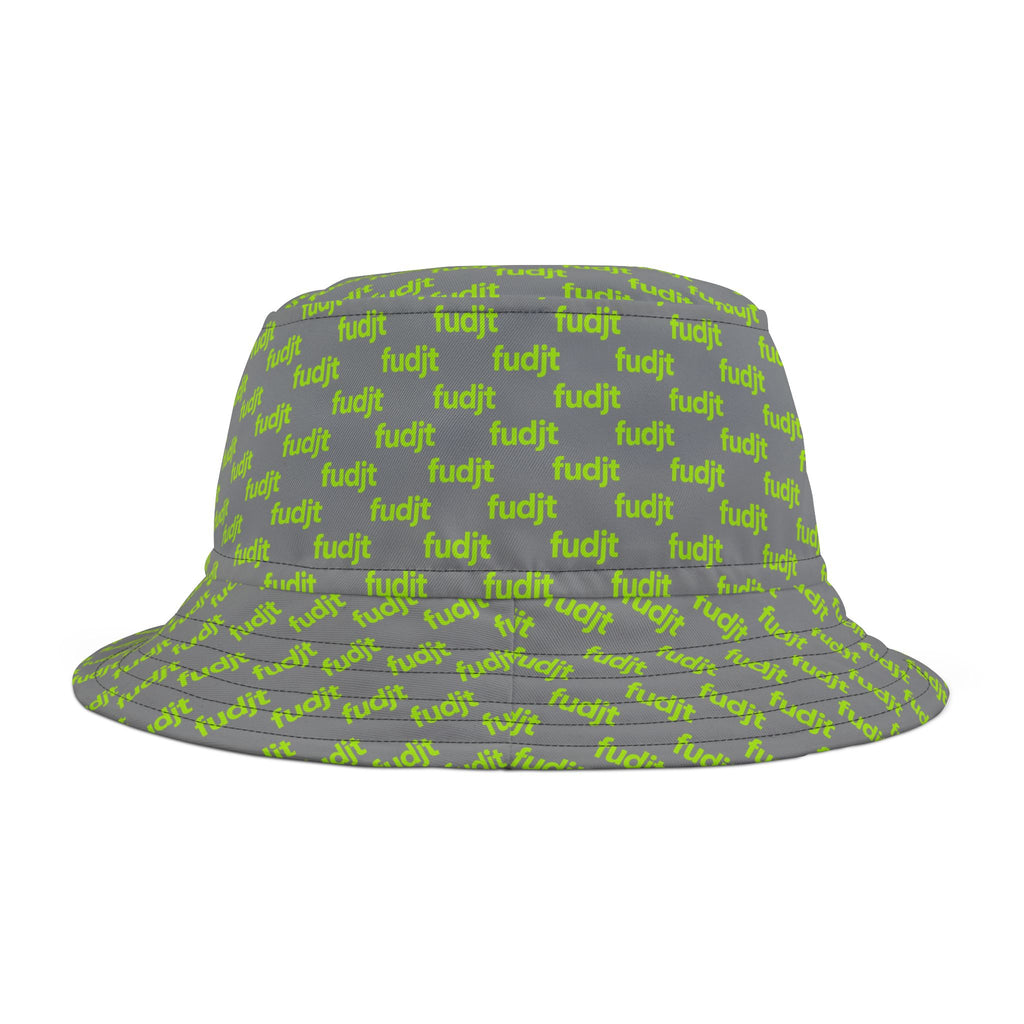 Trendy Lime Green fudjt All Over on Gray Bucket Hat