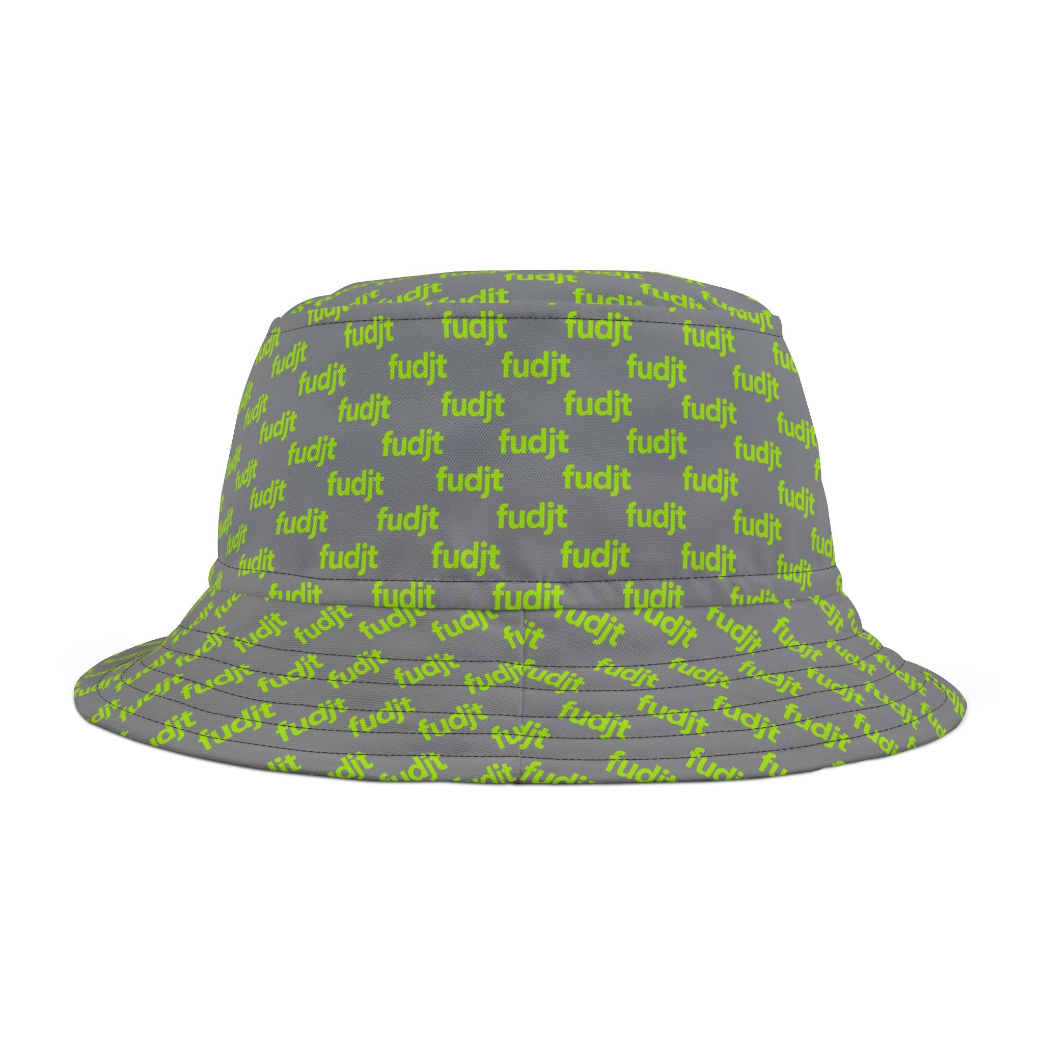 Trendy Lime Green fudjt All Over on Gray Bucket Hat