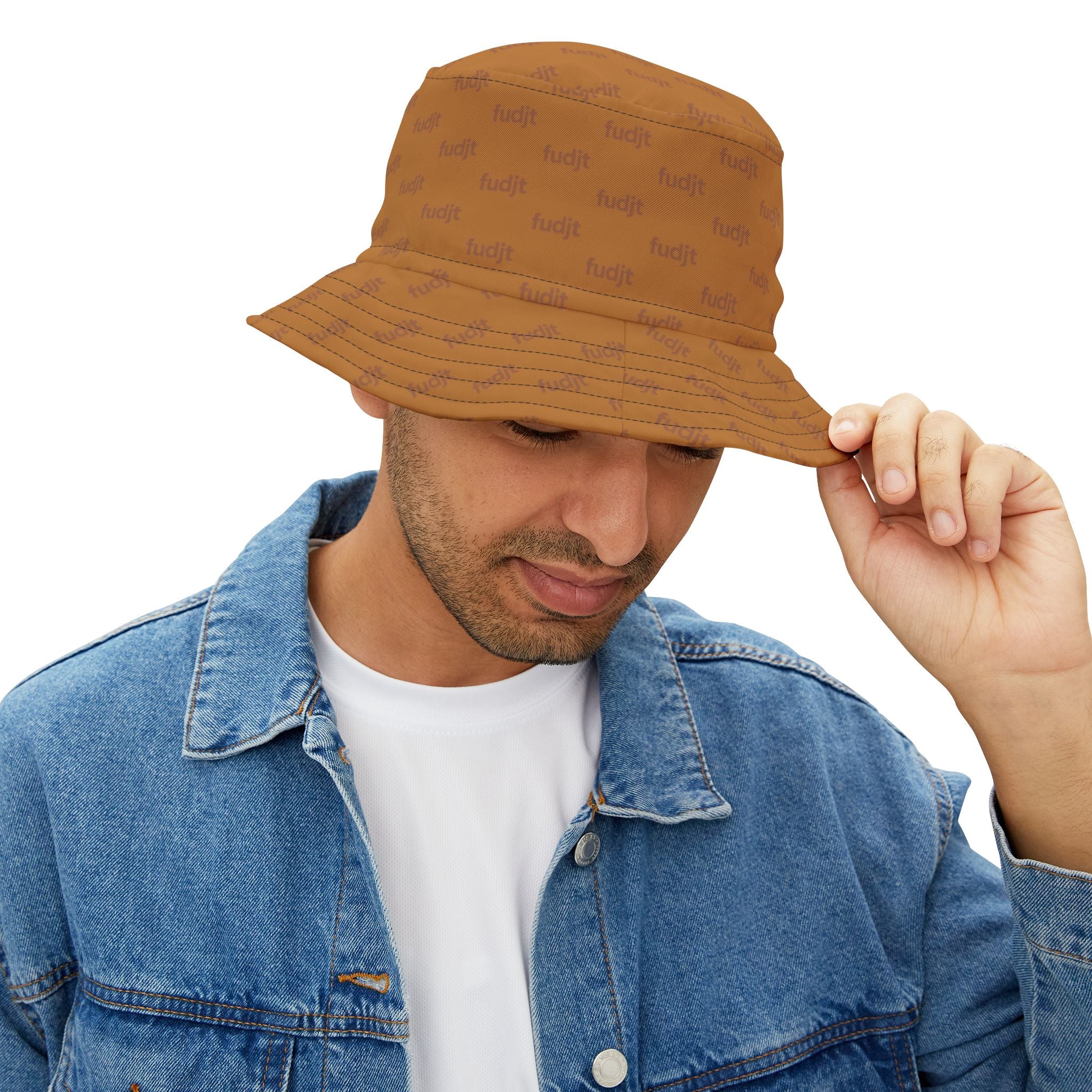 Trendy Brown fudjt All Over on Brown Bucket Hat