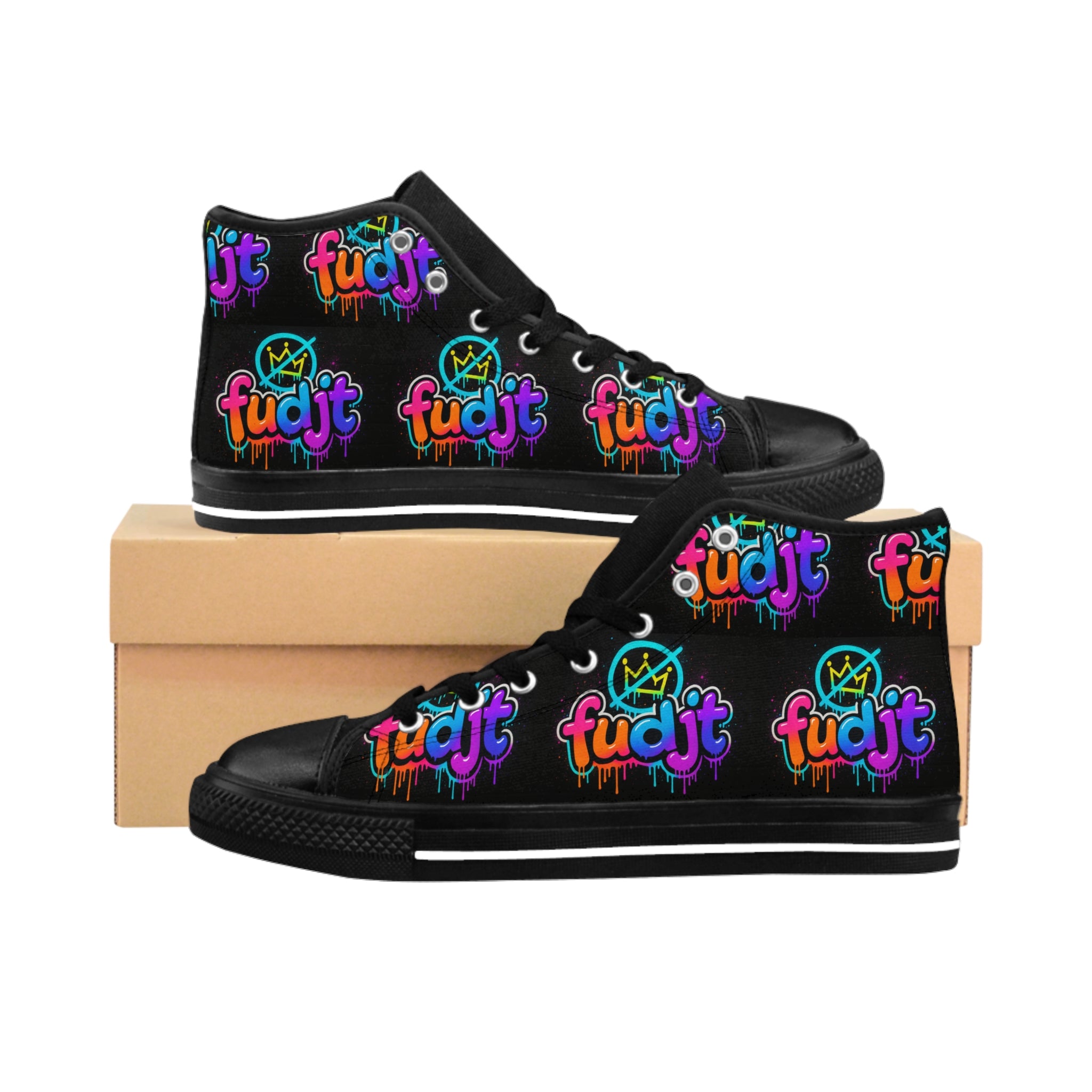 fudjt No Kings Clown Town Street Style Sneakers | Women & Girls Black All Over High Top