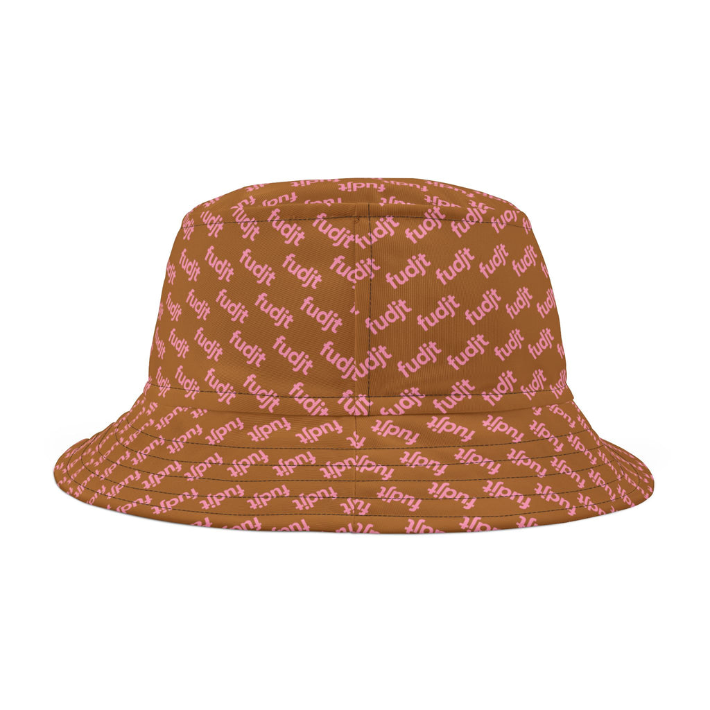 Trendy Pink fudjt All Over on Light Brown Bucket Hat