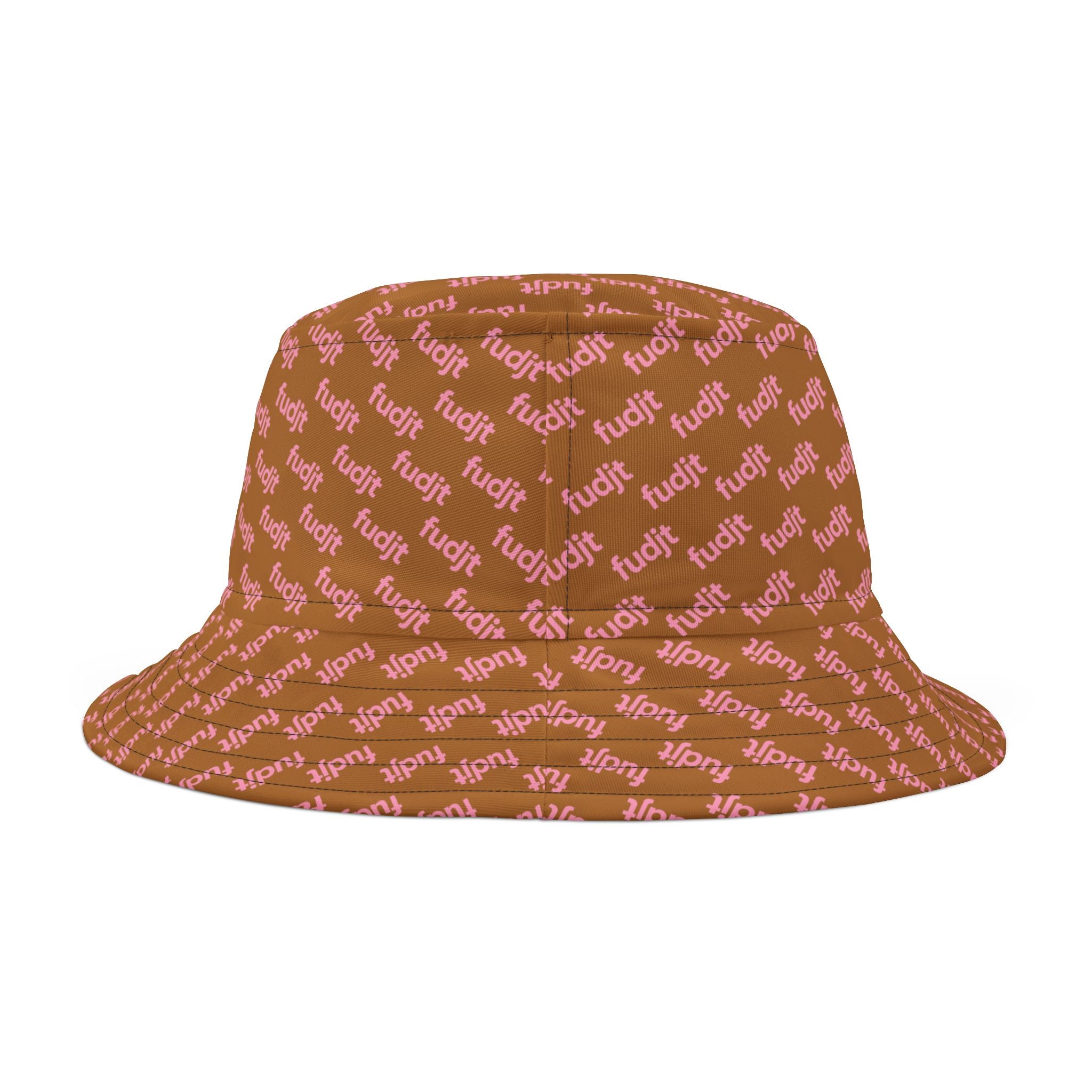 Trendy Pink fudjt All Over on Light Brown Bucket Hat