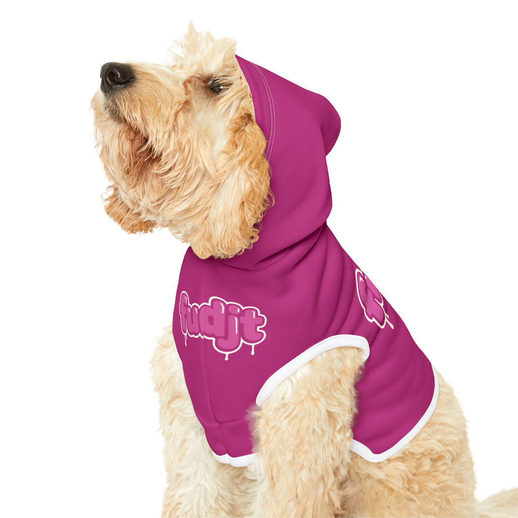 Pink fudjt Pet Hoodie with Pink Drip Design