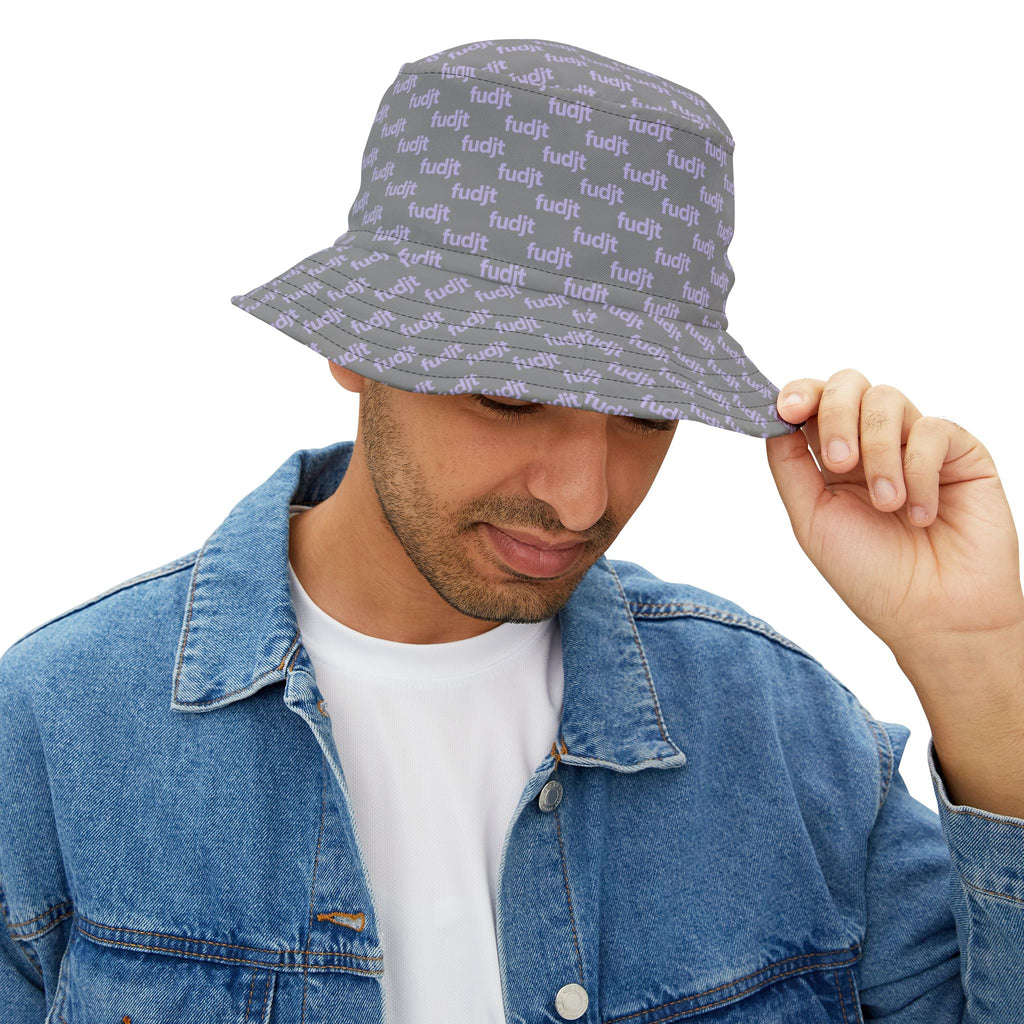 Trendy Lavender fudjt All Over on Gray Bucket Hat