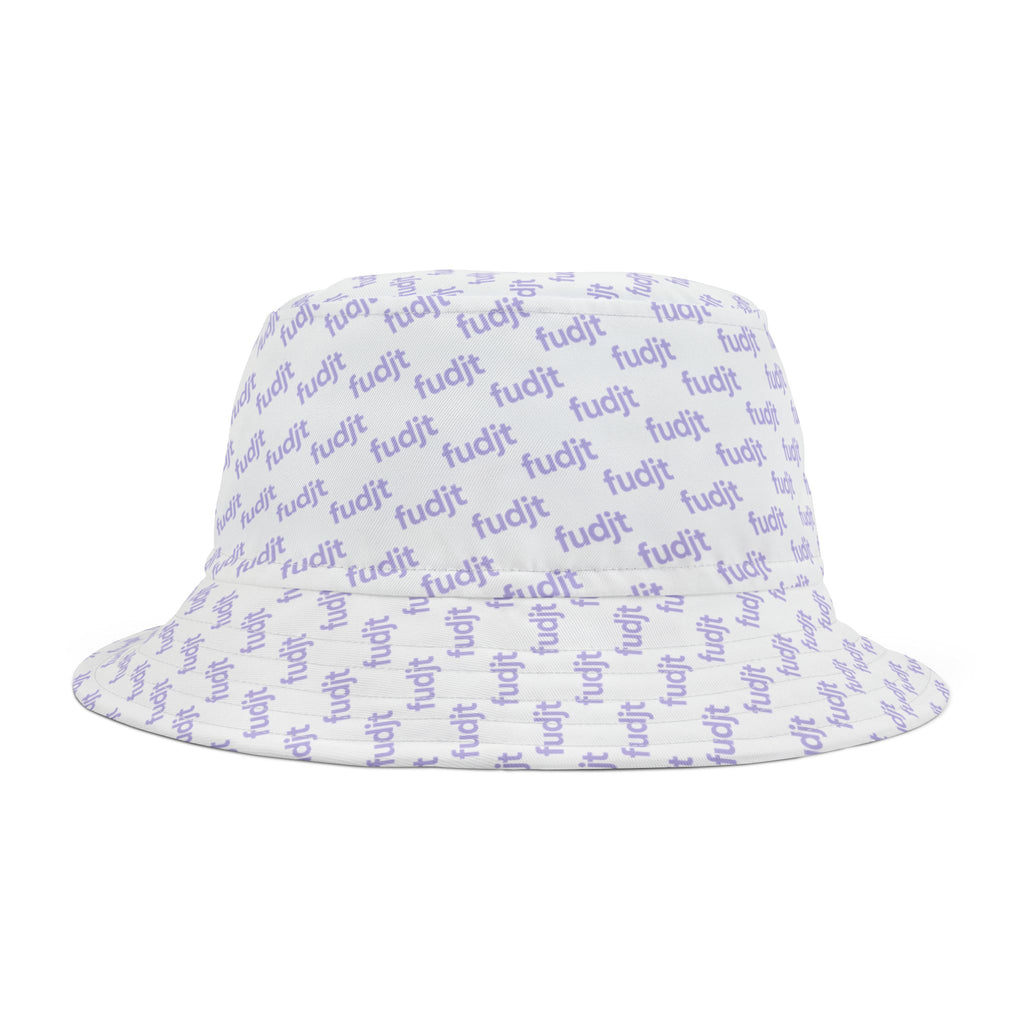 Trendy Lavender "fudjt" All Over on White Bucket Hat