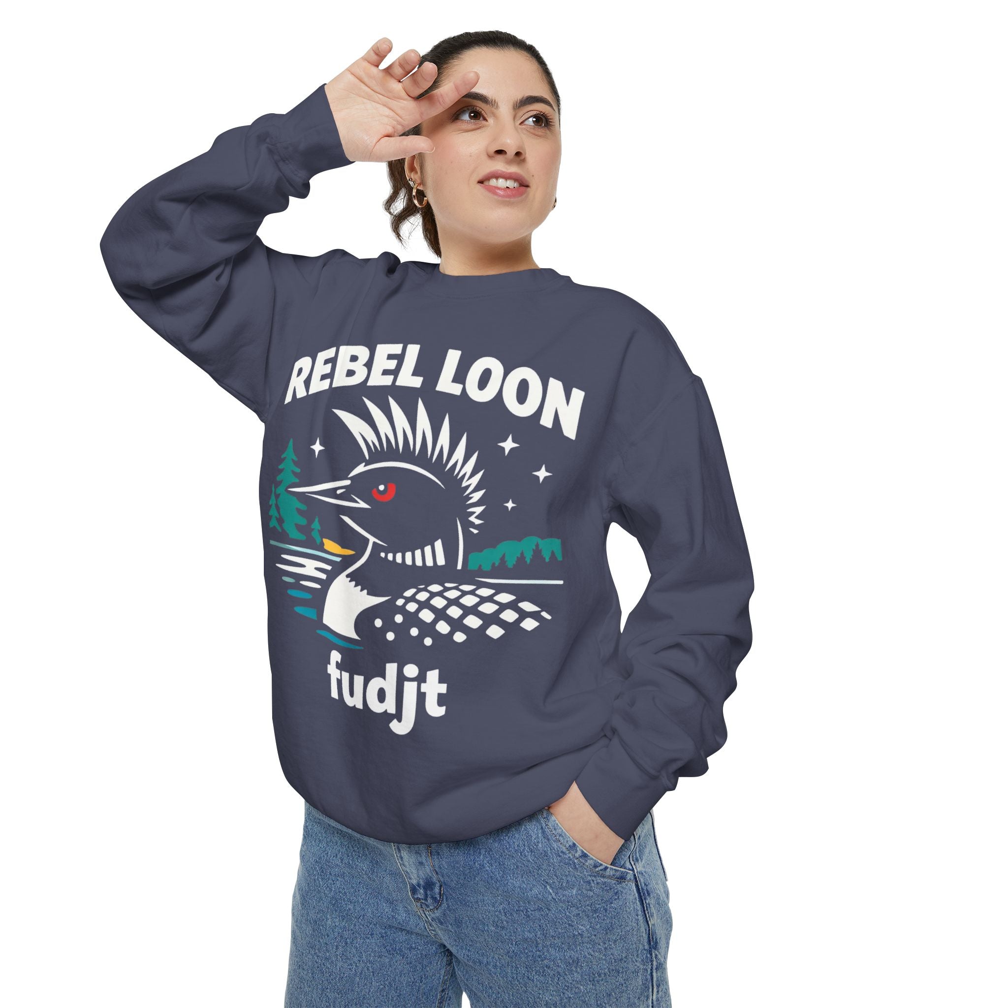 Rebel Loon fudjt Retro Wildlife Crewneck, Bold Pink Drip Backside | 14 Colors