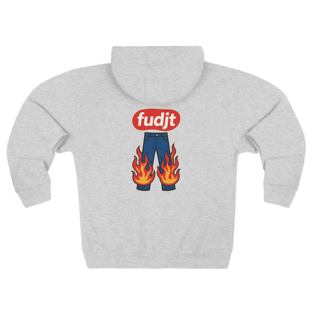 fudjt Pants On Fire Zip Hoodie | Front & Back Graphic | 9 Colors