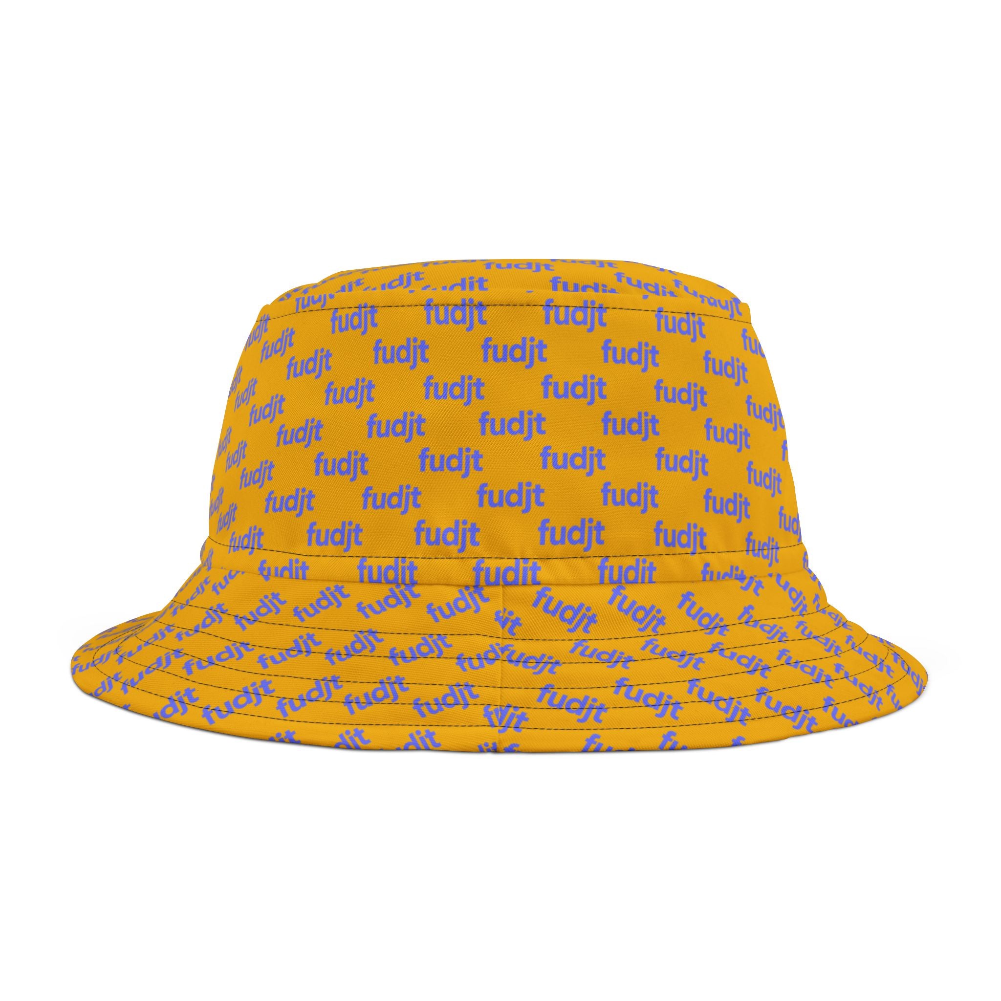 Trendy Light Blue fudjt All Over on Yellow Bucket Hat