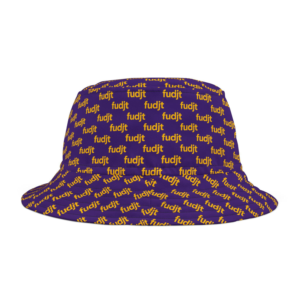 Trendy Yellow fudjt All Over on Purple Bucket Hat