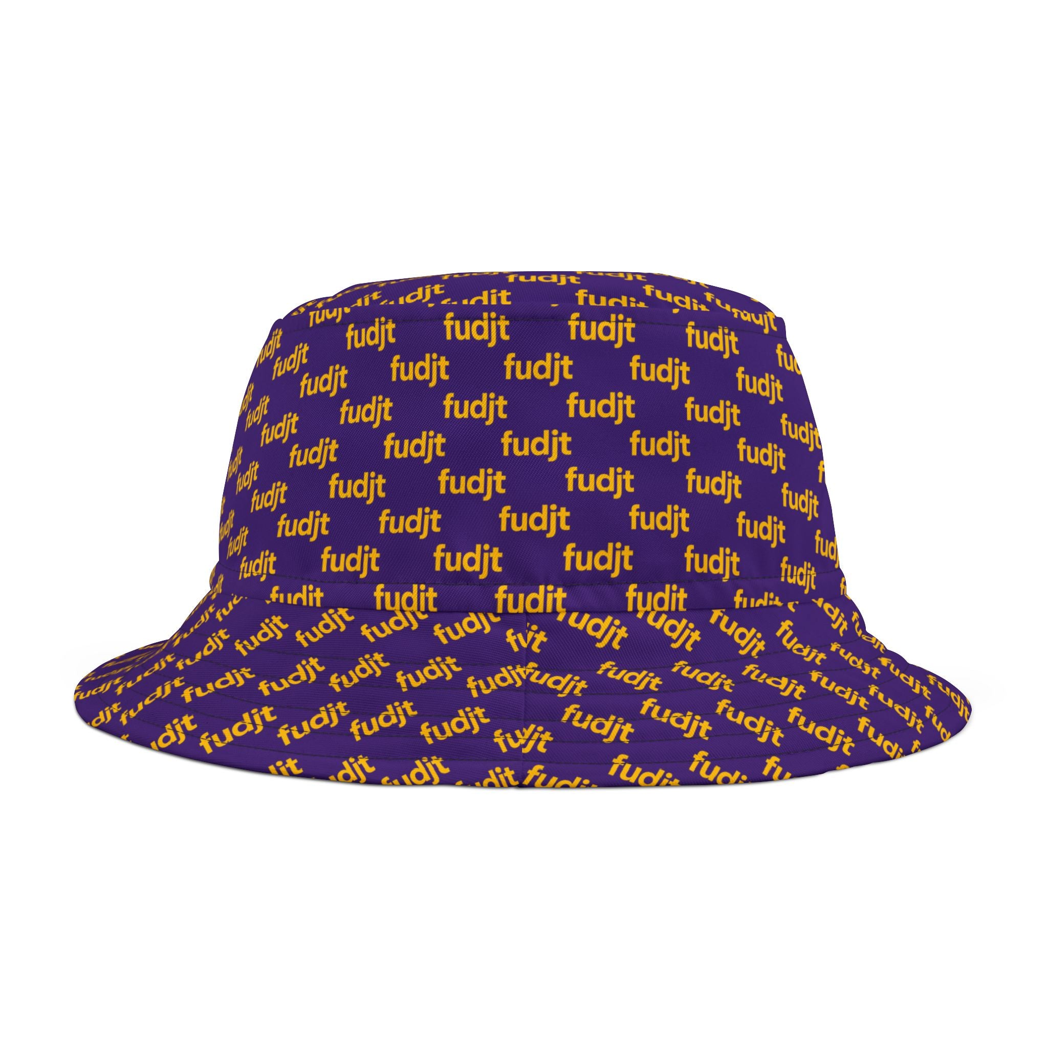 Trendy Yellow fudjt All Over on Purple Bucket Hat