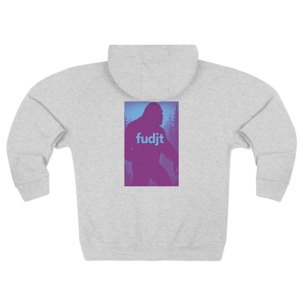 Zip Hoodie with Bigfoot Rising Backside + Light Blue fudjt on Front | 8 Colors