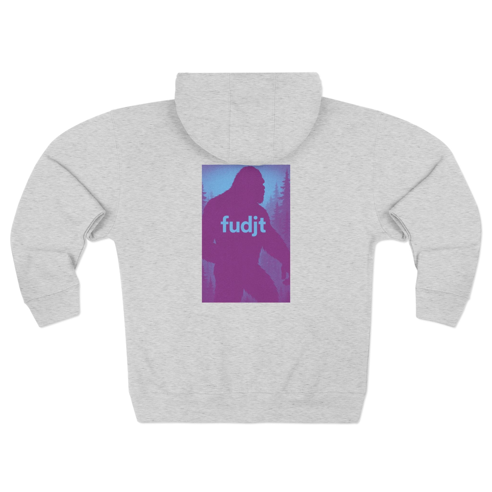 Zip Hoodie with Bigfoot Rising Backside + Light Blue fudjt on Front | 8 Colors