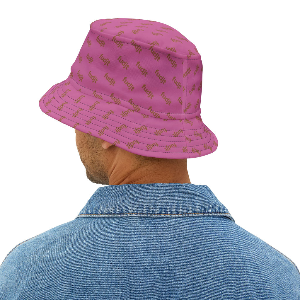 Trendy Brown fudjt All Over on Light Pink Bucket Hat