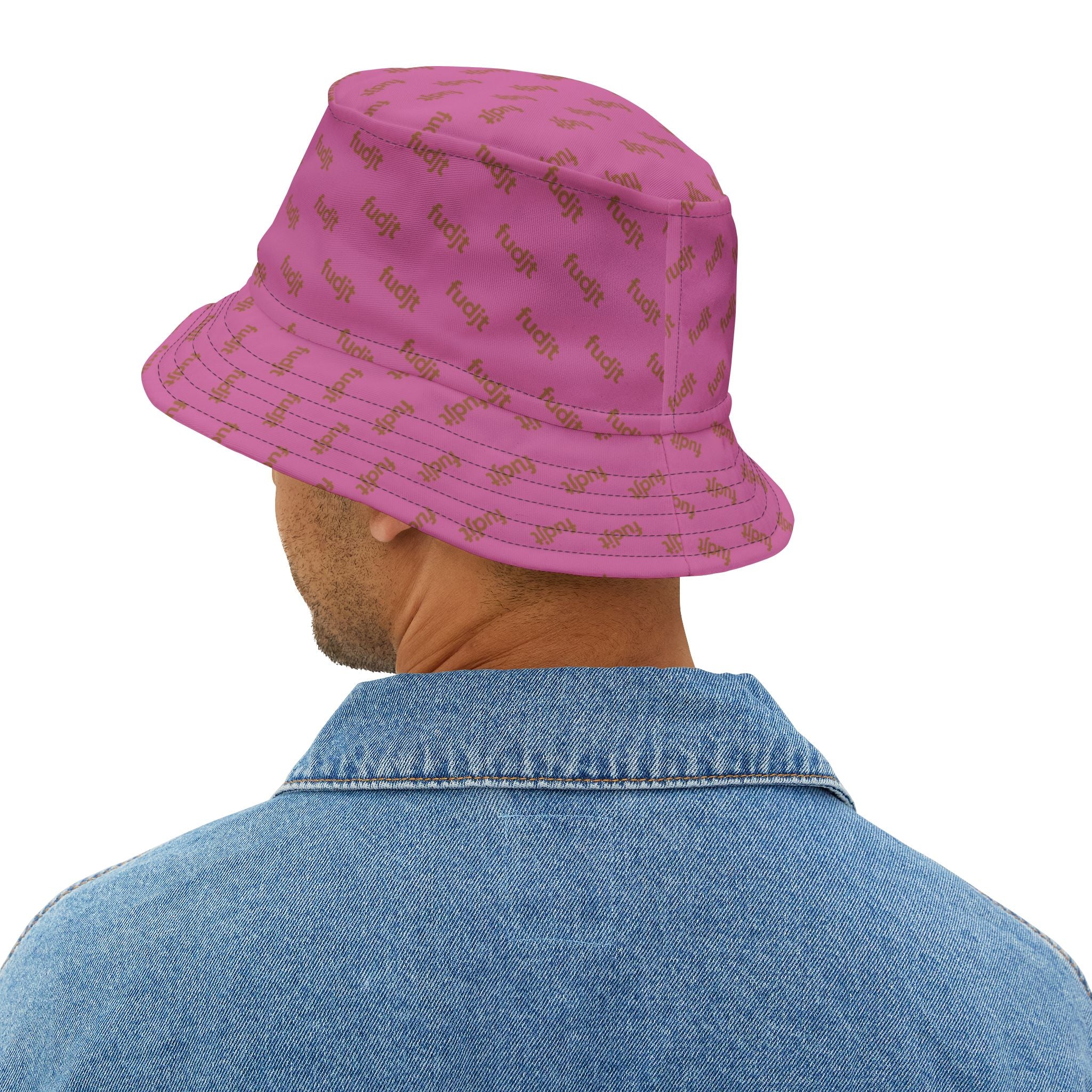 Trendy Brown fudjt All Over on Light Pink Bucket Hat