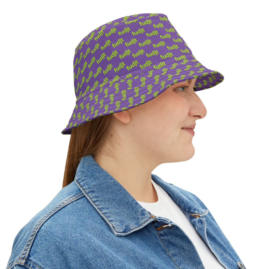 Trendy Lime Green fudjt All Over on Light Purple Bucket Hat