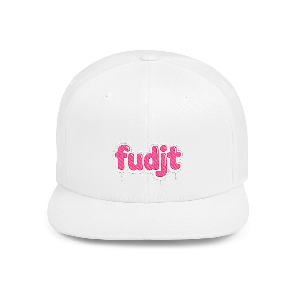 fudjt Flat Bill Snapback Hat | Pink Drip Embroidery |  13 Colors