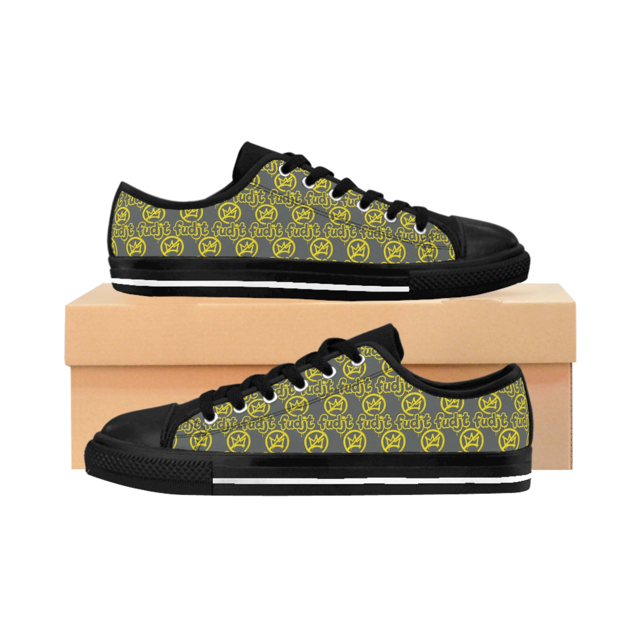 Dark Gray Golden fudjt No Kings Street Style Sneakers | Women & Girls All Over 1 Low Top