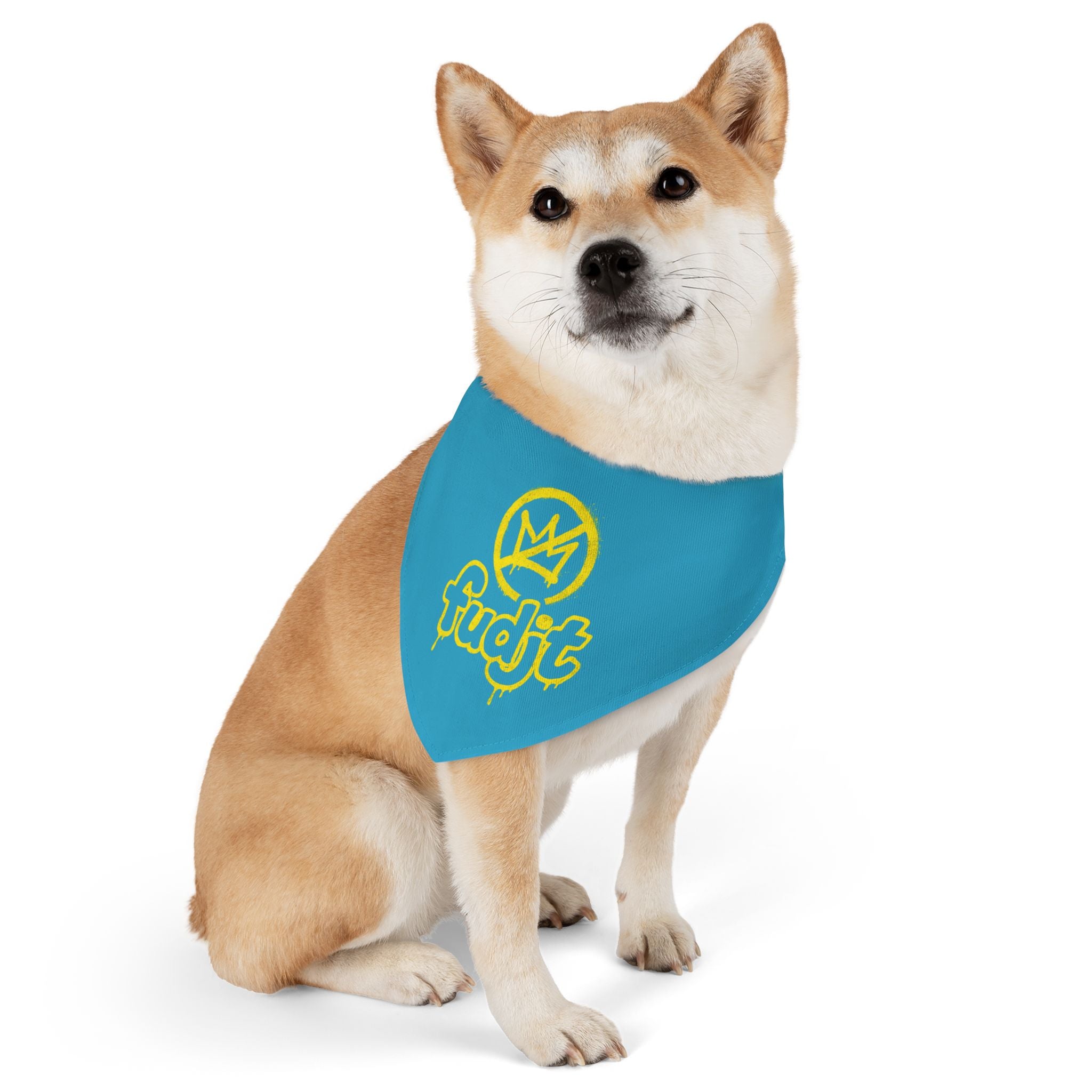 Turquoise Golden fudjt No Kings Bandana Collar for Dogs, Cats & More | 4 Sizes