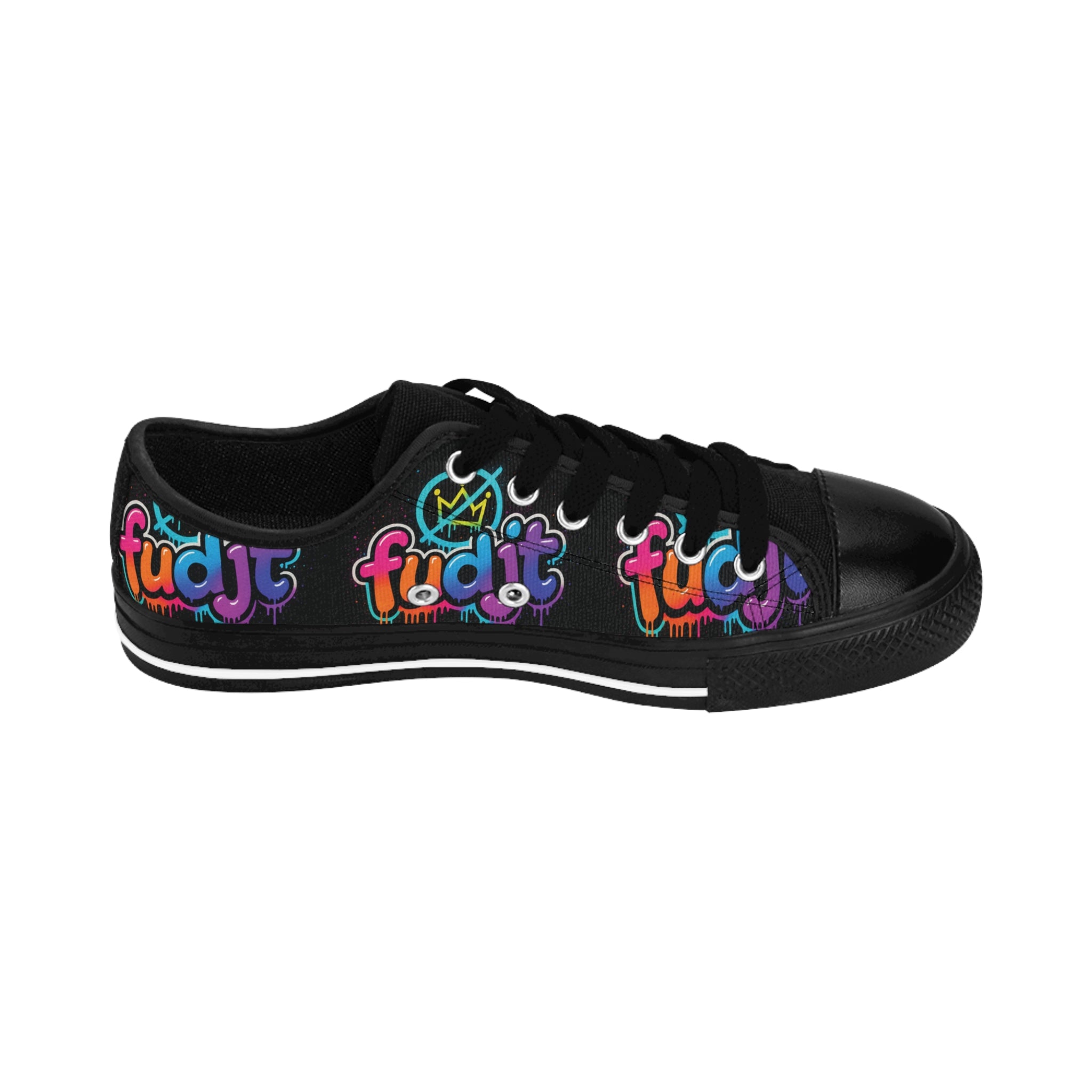 fudjt No Kings Clown Town Street Style Sneakers | Women & Girls Black All Over Low Top