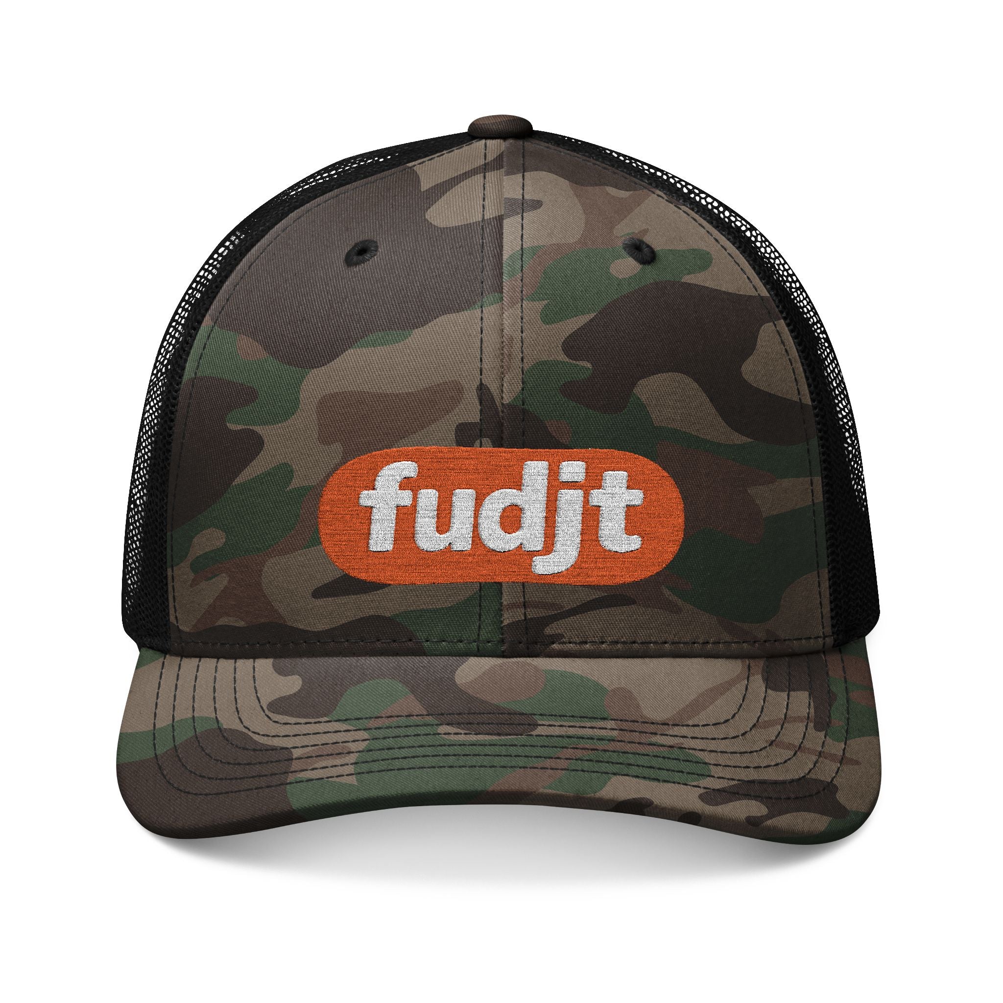 Camouflage Trucker Hat with fudjt Anti-Supremacy Red Badge Embroidery | 3 Colors