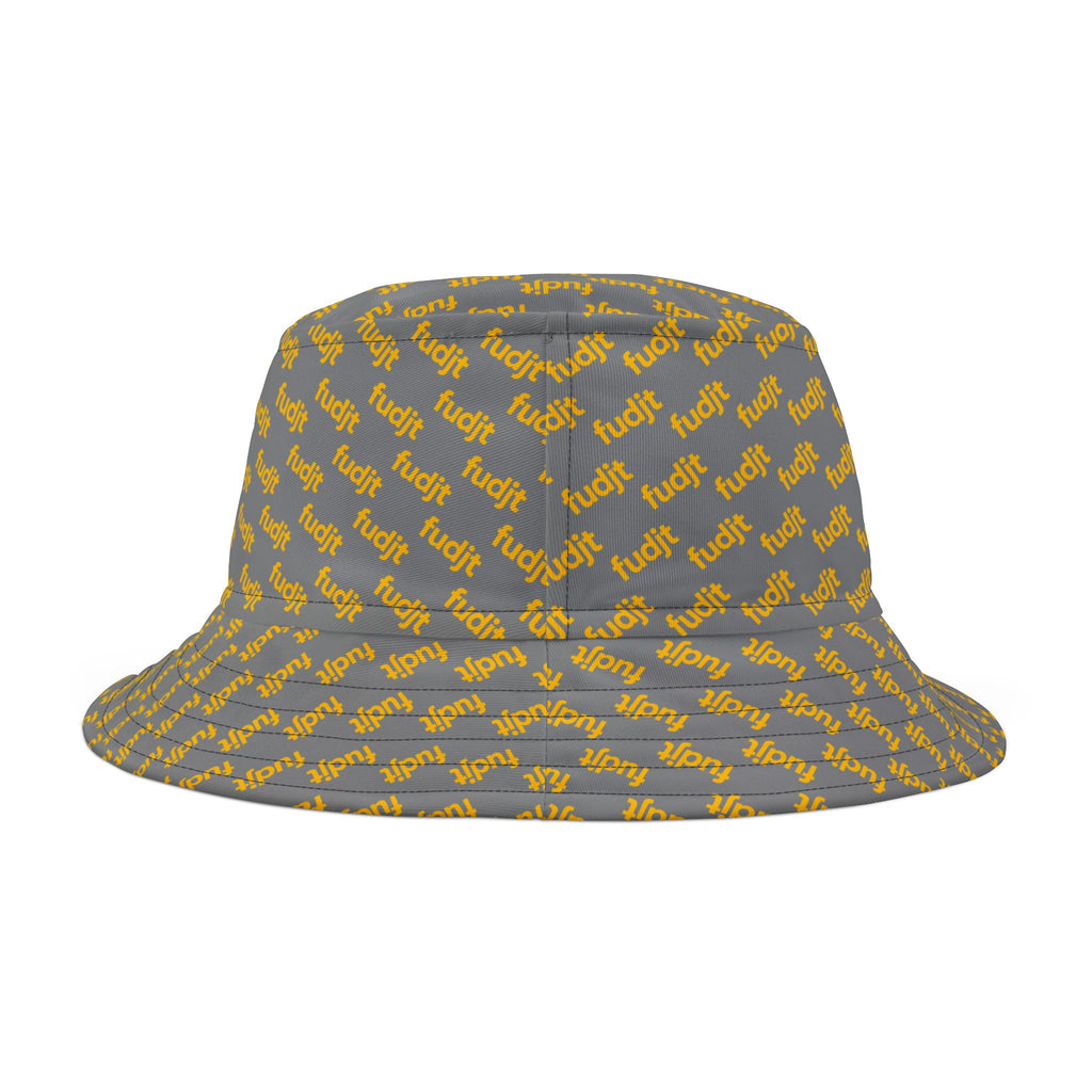 Trendy Yellow fudjt All Over on Gray Bucket Hat