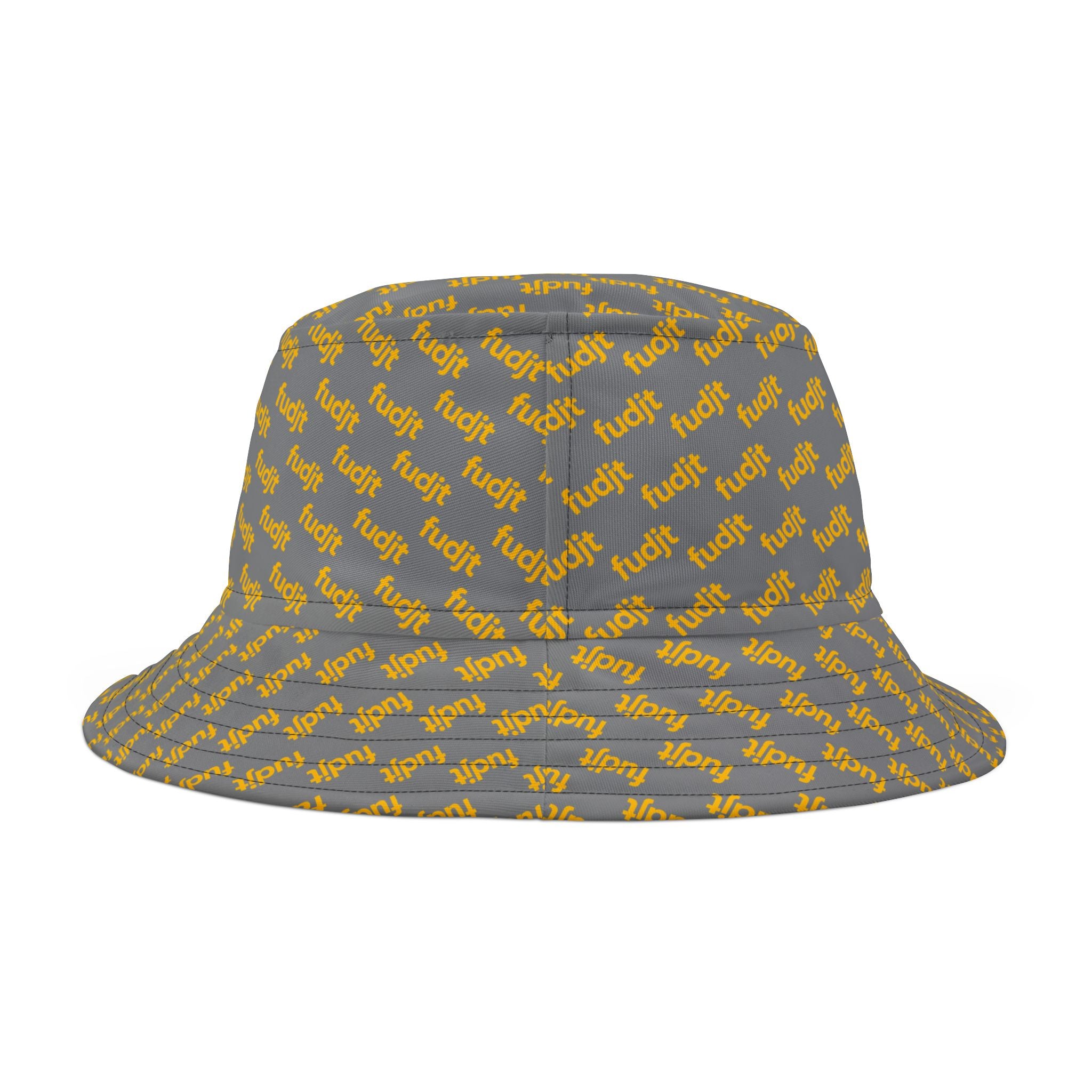 Trendy Yellow fudjt All Over on Gray Bucket Hat