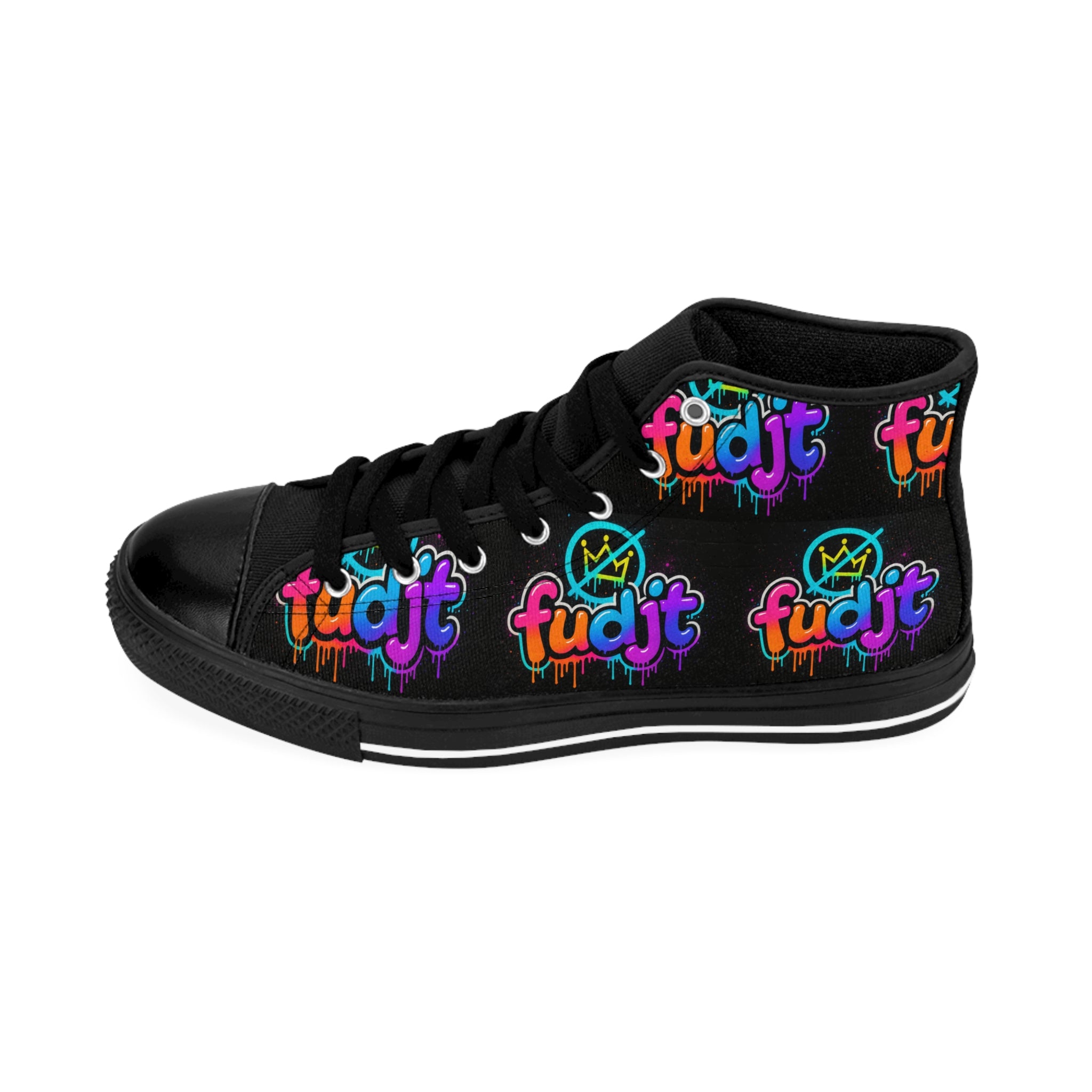 fudjt No Kings Clown Town Street Style Sneakers | Women & Girls Black All Over High Top