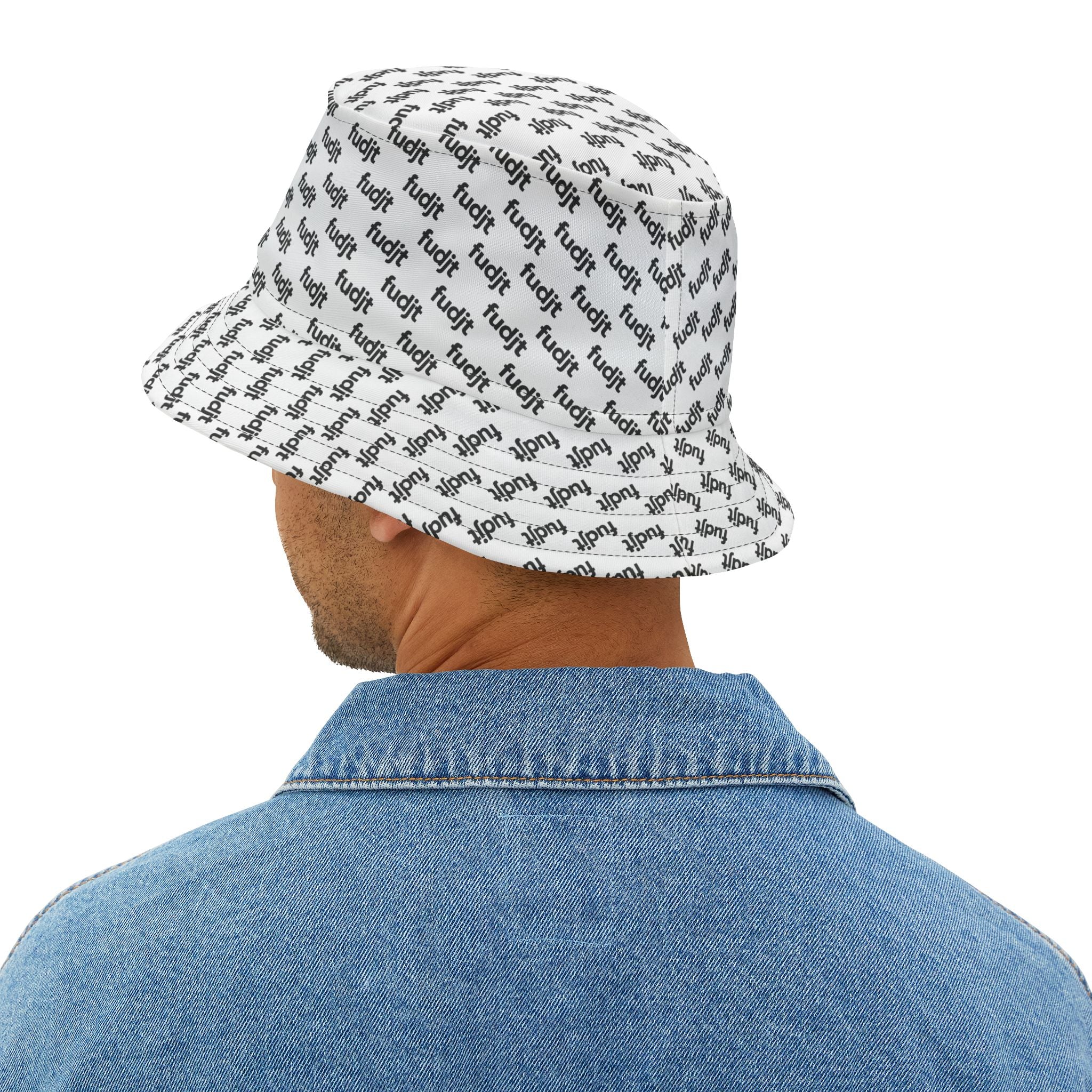 Trendy Black fudjt All Over White Bucket Hat