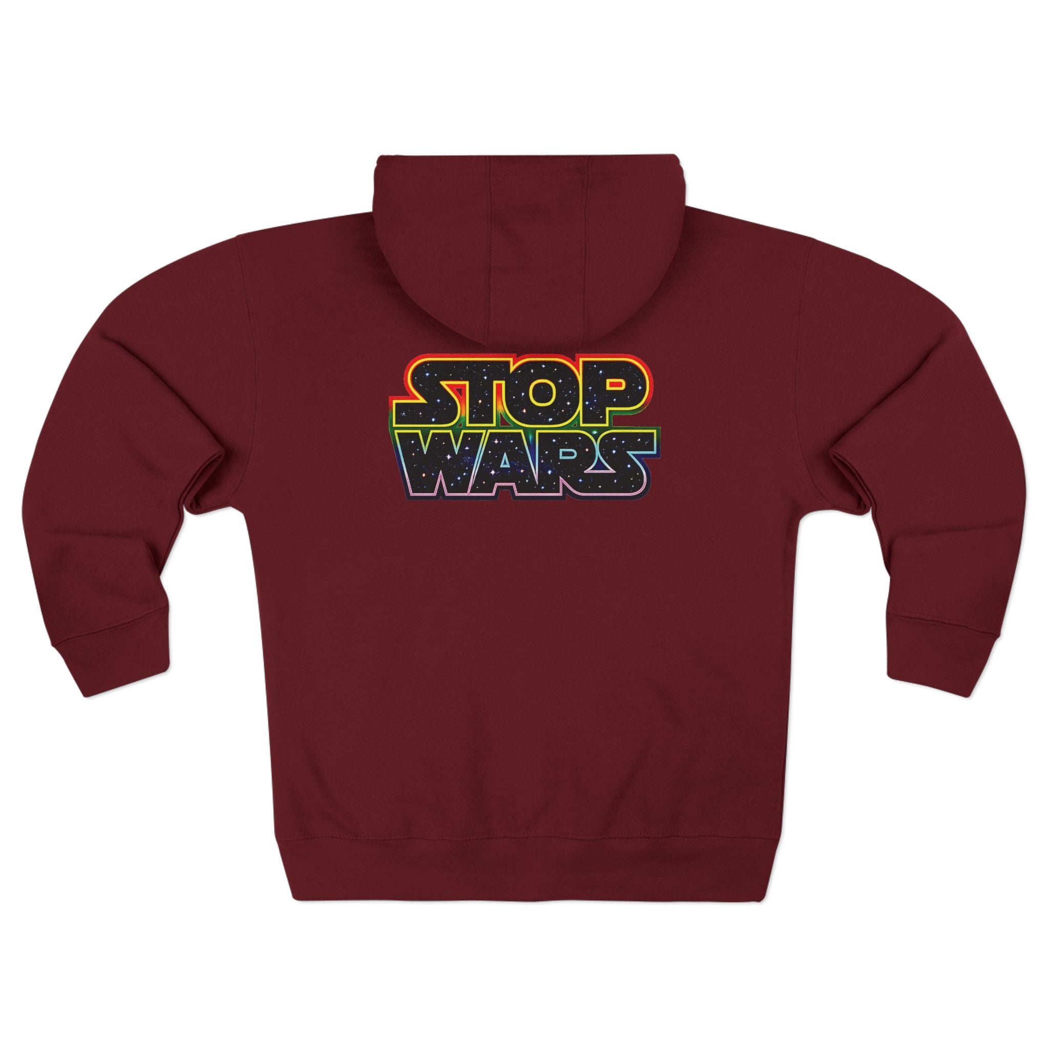 fudjt Stop Wars Zip Hoodie | Front & Back Graphic, White fudjt | 6 Colors
