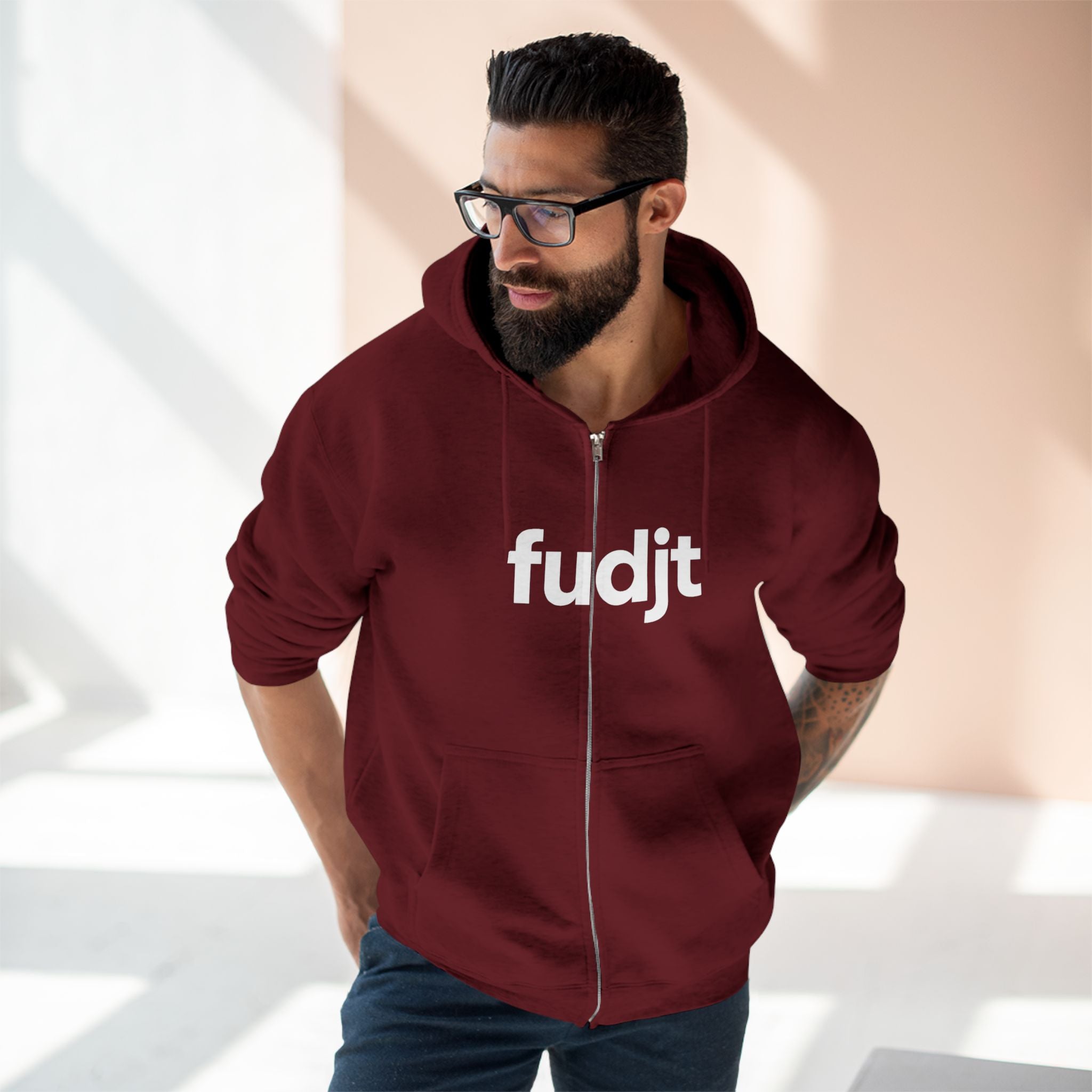 Zip Hoodie with White fudjt Design | Cozy Everyday Comfort | 7 Colors