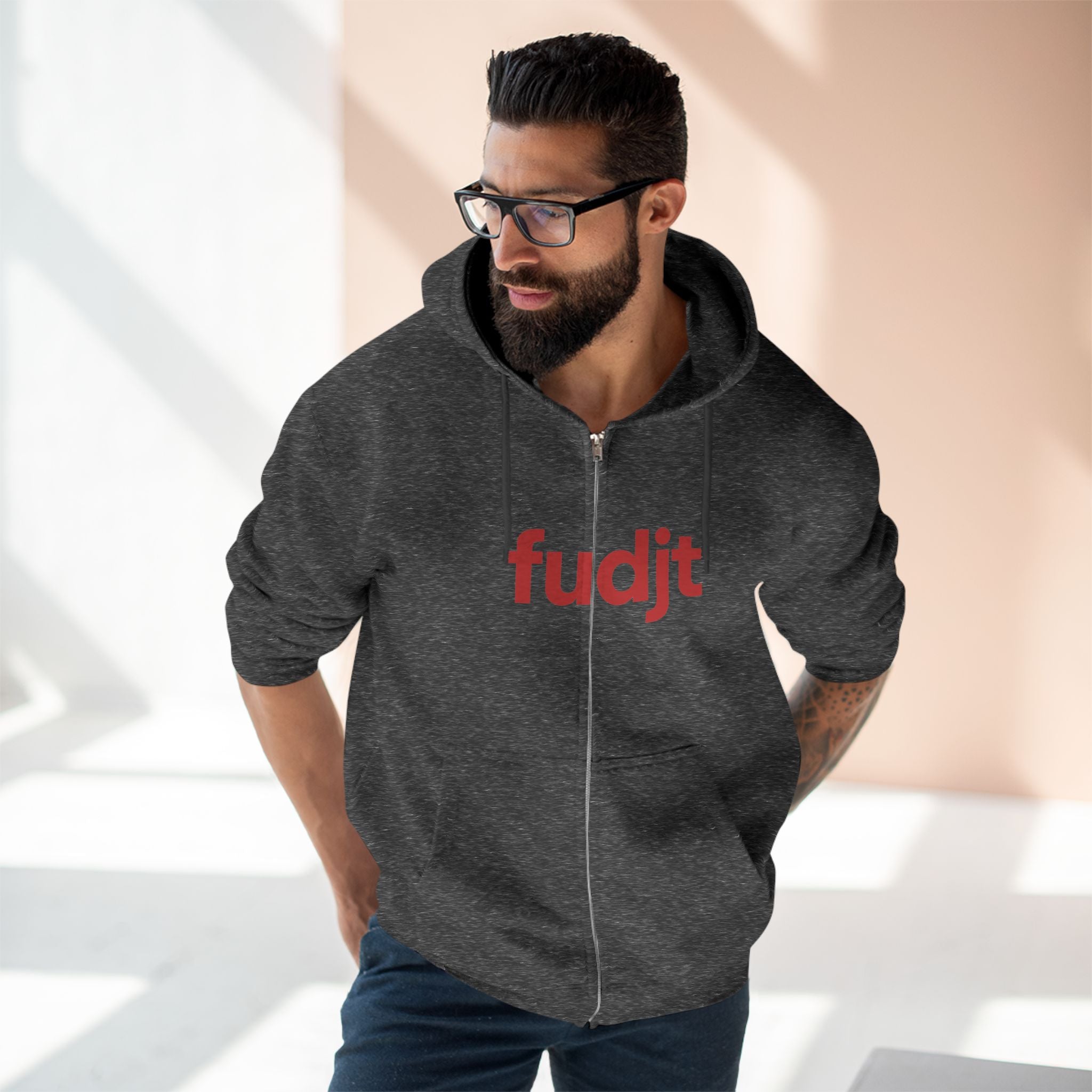 Zip Hoodie with Red fudjt Design | Cozy Everyday Comfort | 8 Colors