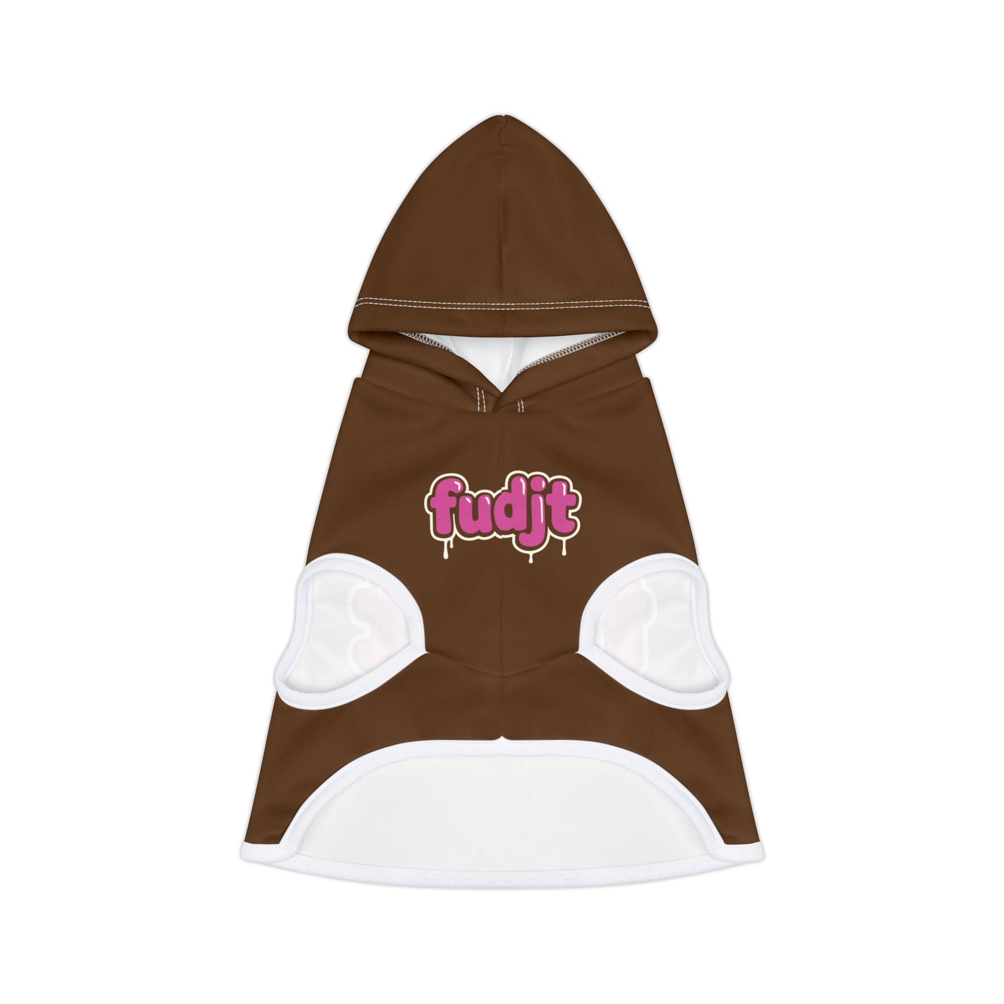 Brown fudjt Pet Hoodie with Pink Drip Design