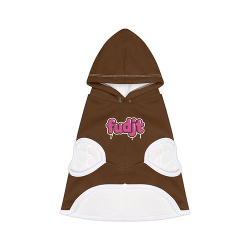 Brown fudjt Pet Hoodie with Pink Drip Design