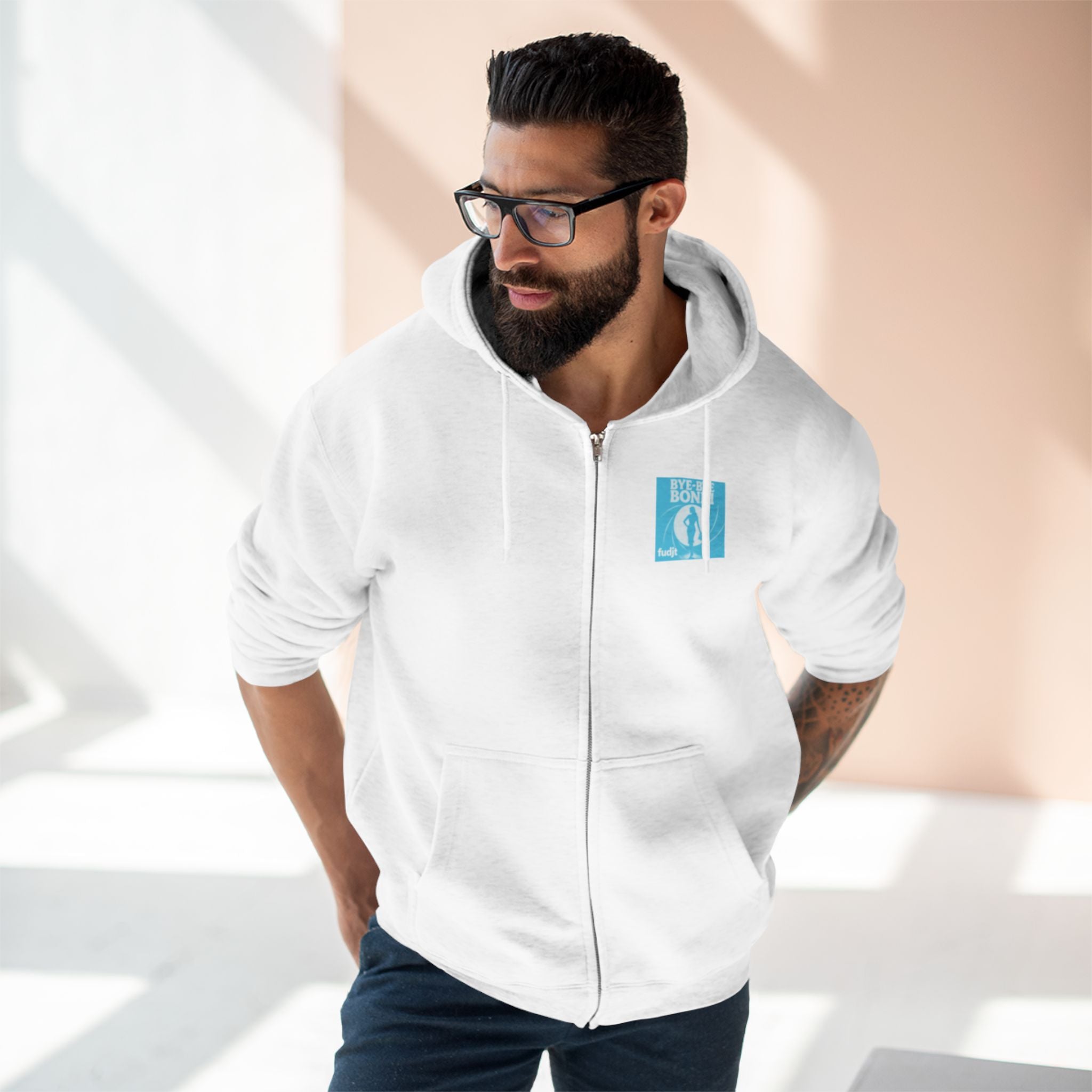 Bye-Bye Bondi | Blue Smoke Screen Retro fudjt Zip Hoodie | Front & Back Graphic | 8 Colors