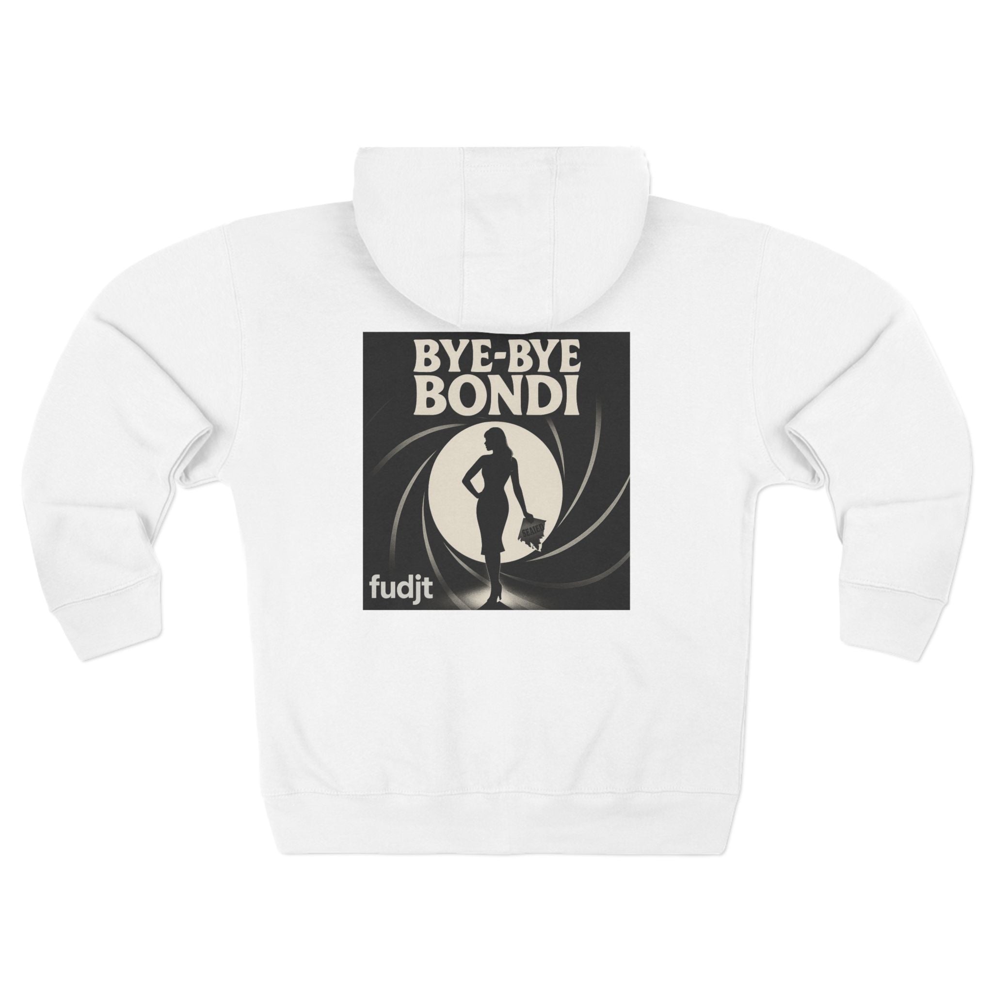 Bye-Bye Bondi | Black Square fudjt Circle Front, Smoke Screen Retro Backside Zip Hoodie | 8 Colors
