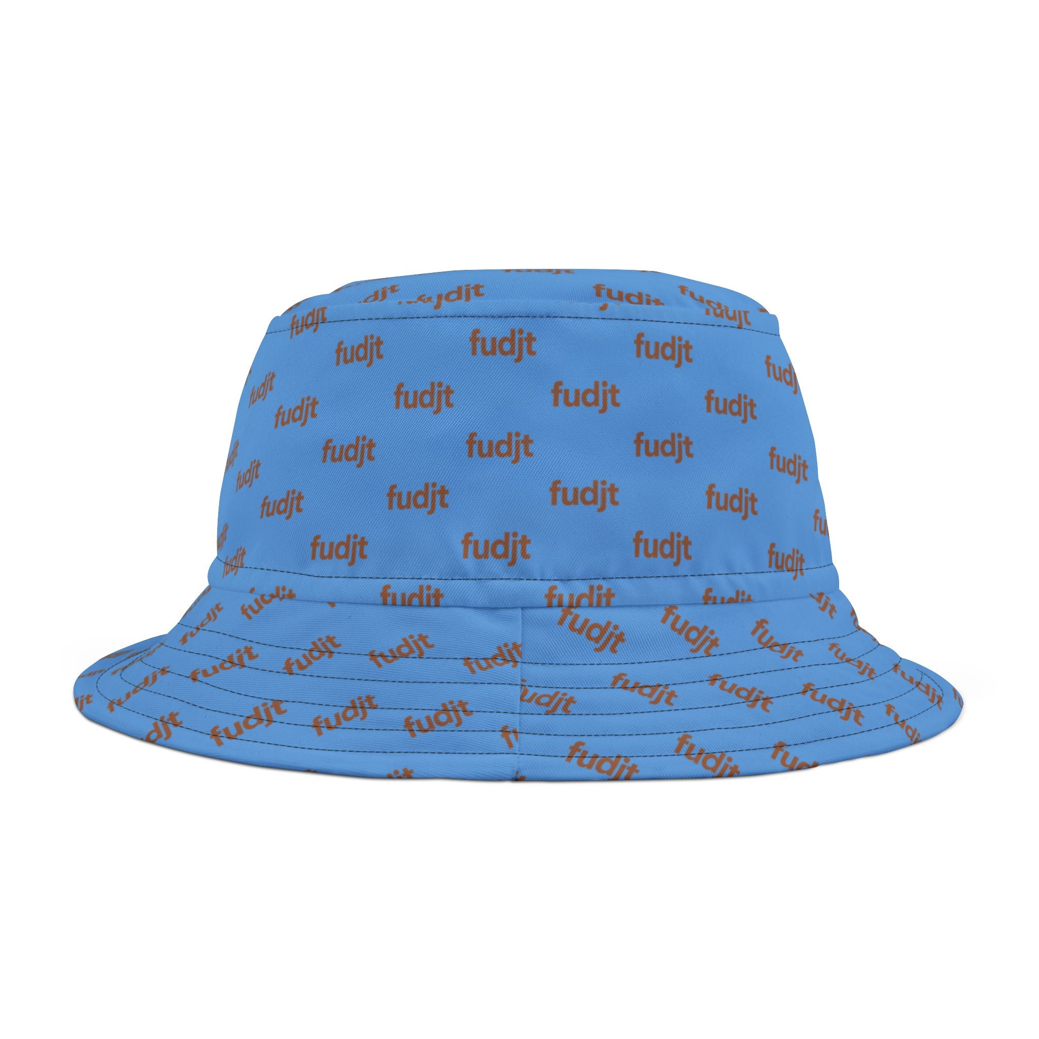 Trendy Brown fudjt All Over on Light Blue Bucket Hat