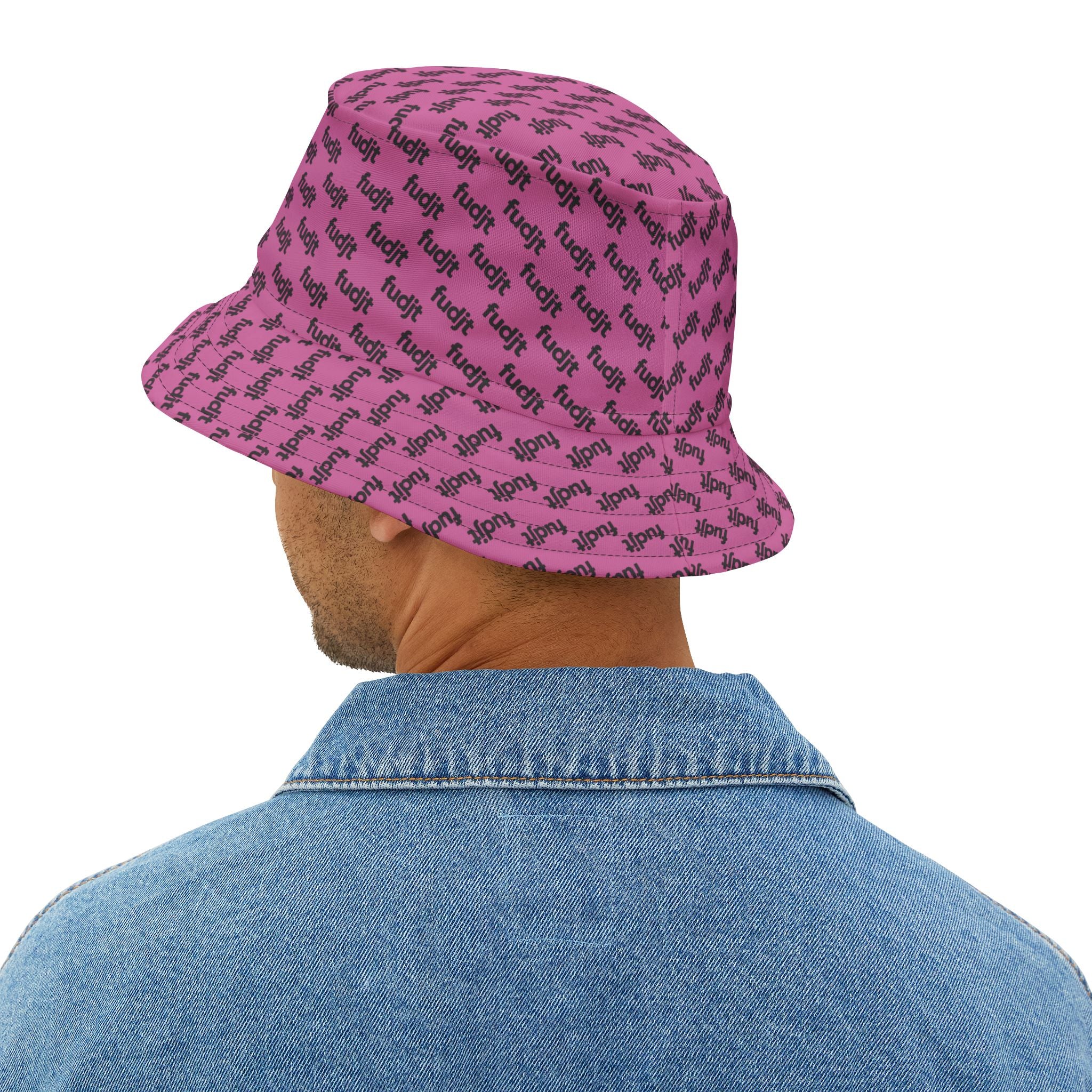 Trendy Black fudjt All Over Light Pink Bucket Hat