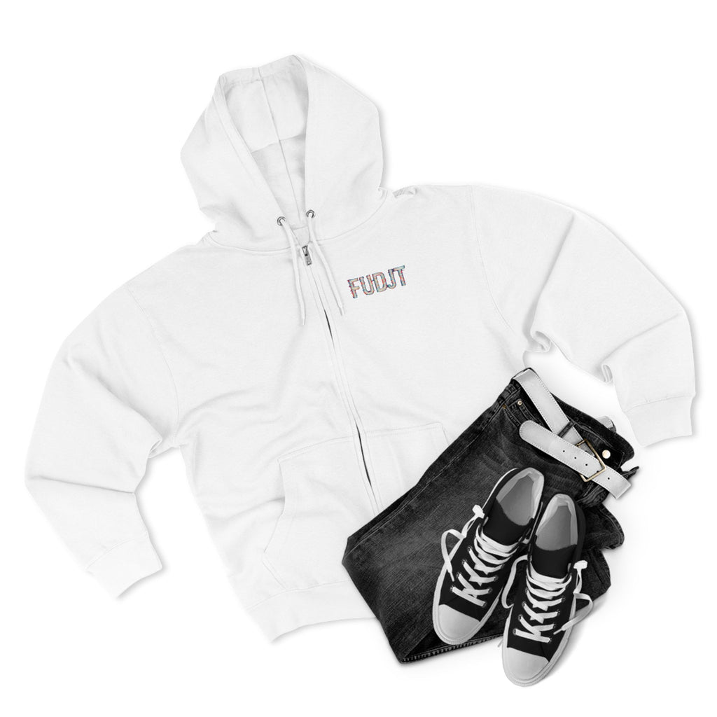 FUDJT Glitch Zip Hoodie | Front Left & Stack Back | 7 Colors