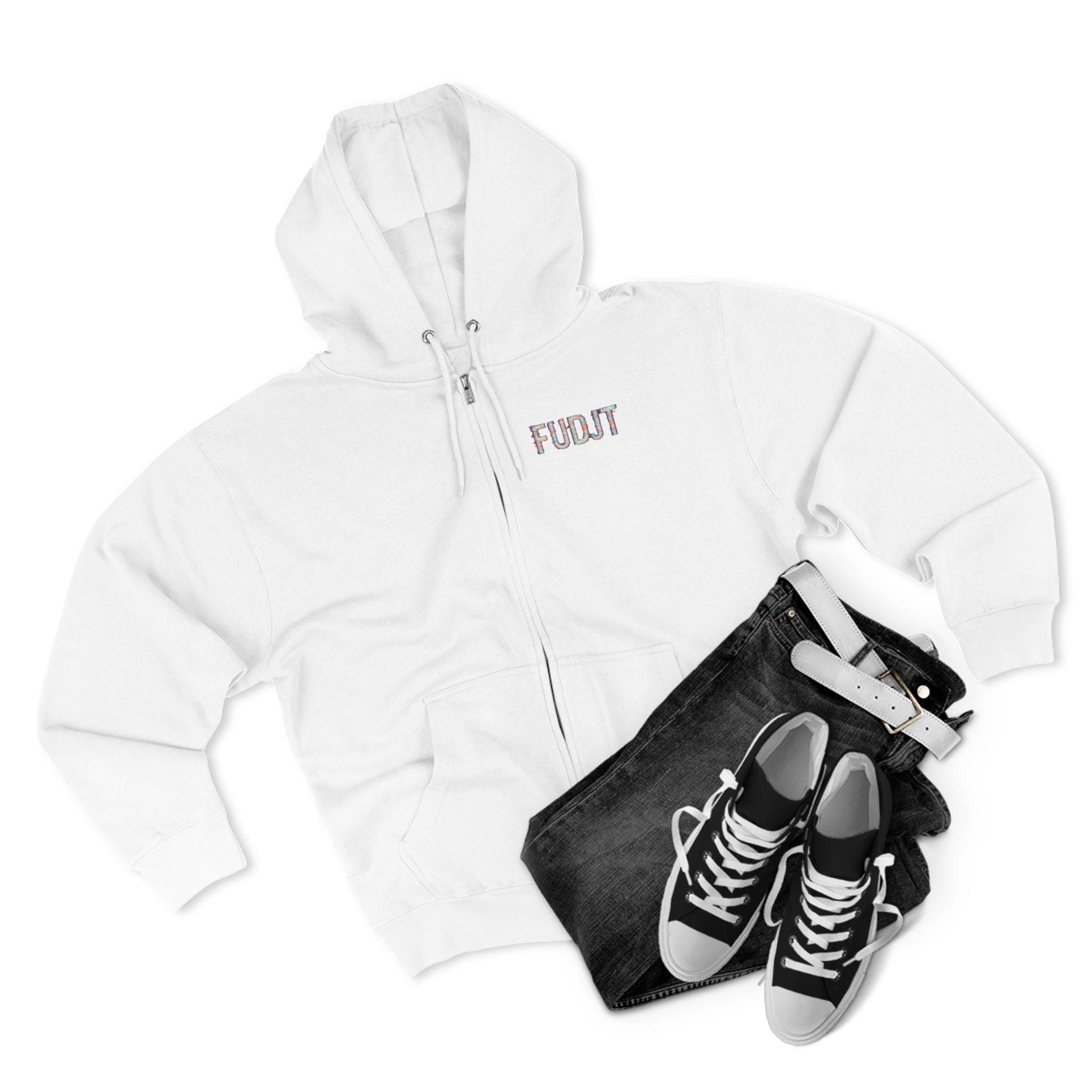 FUDJT Glitch Zip Hoodie | Front Left & Stack Back | 7 Colors